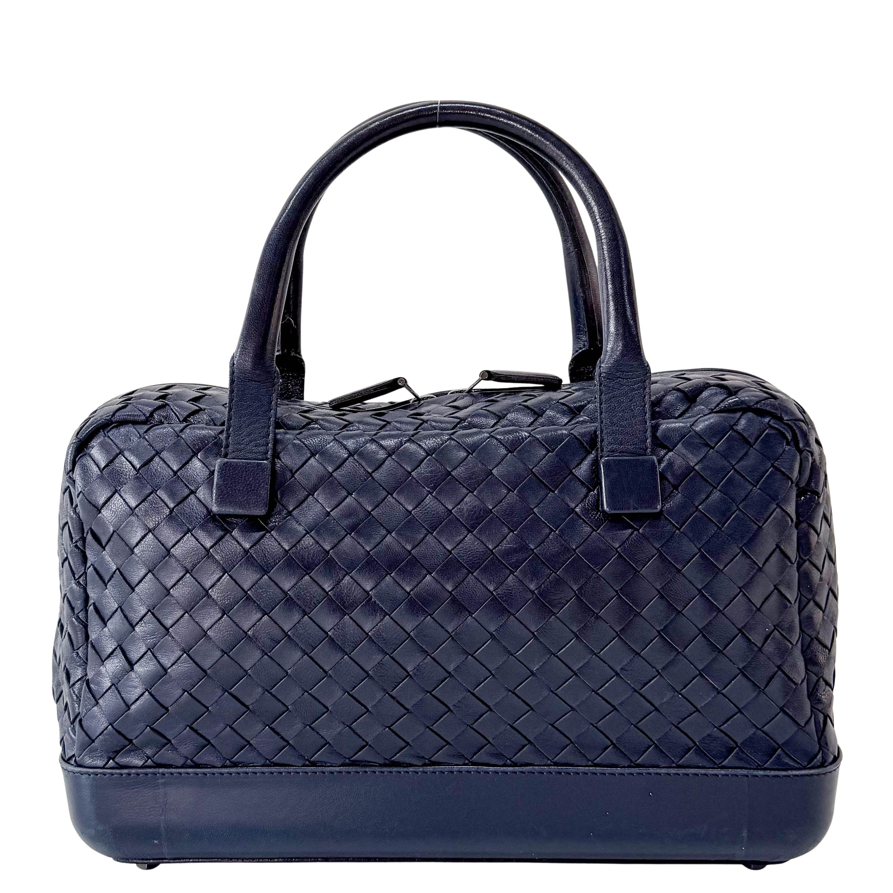 Intrecciato Navy Top Handle Bag