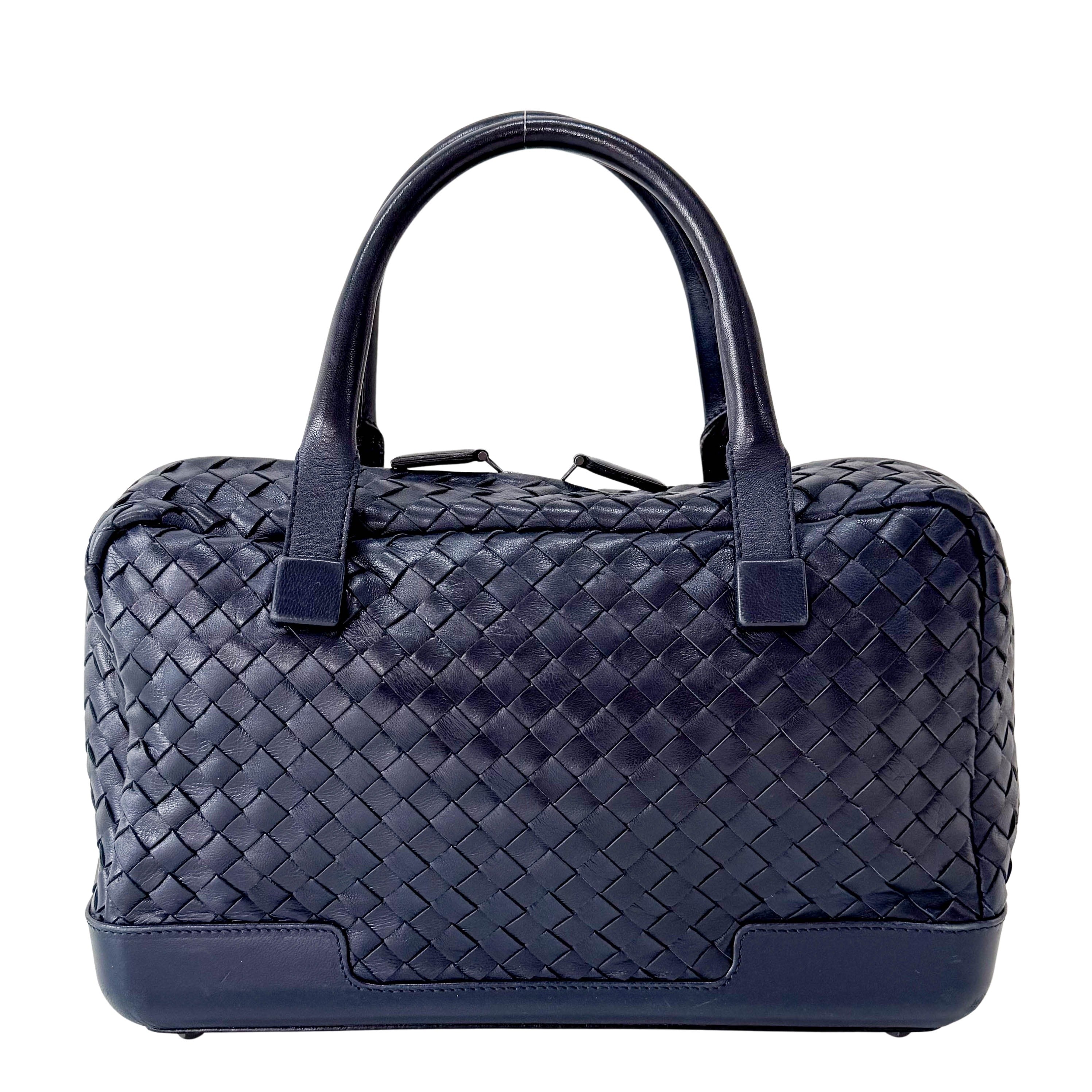 Intrecciato Navy Top Handle Bag