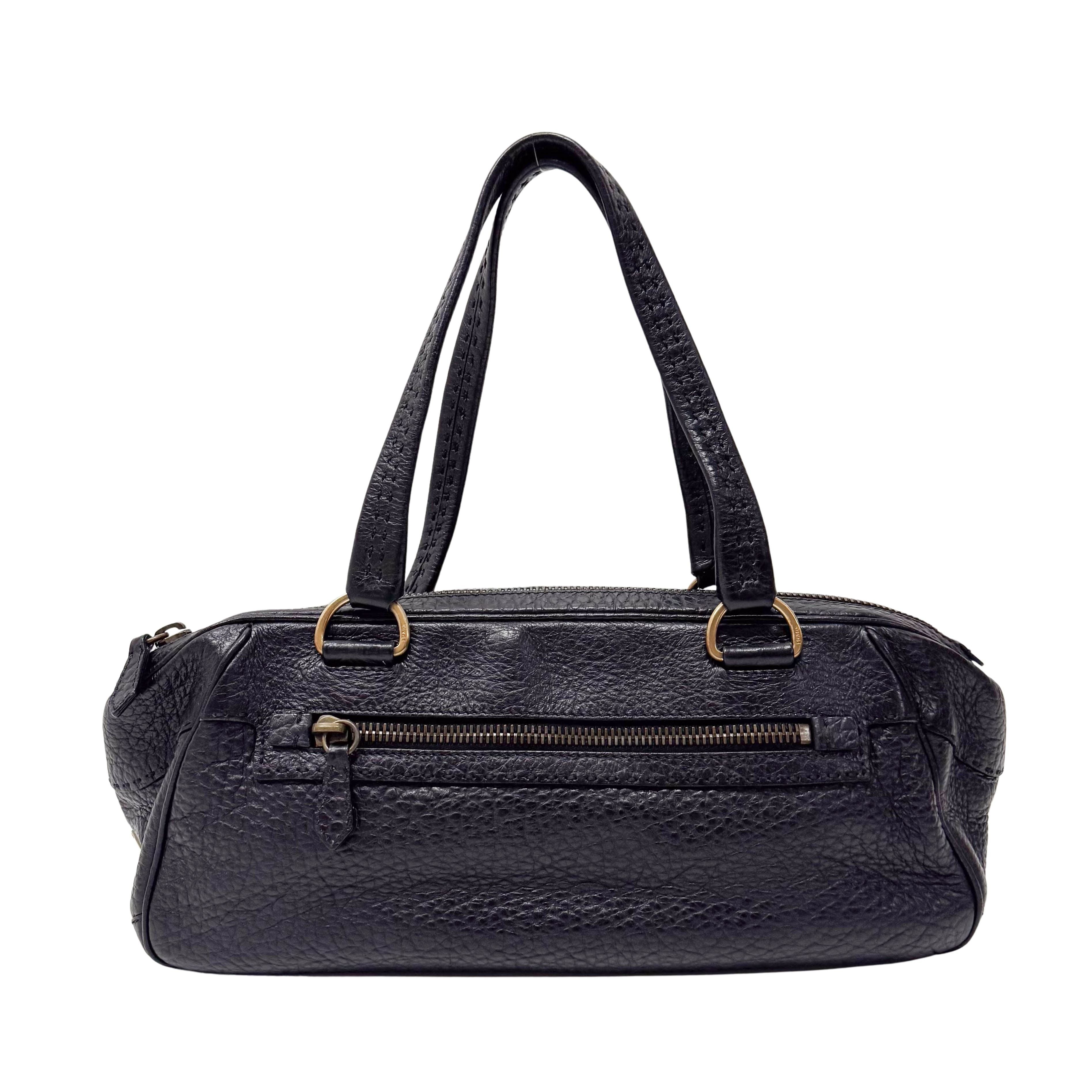 Black Grain Calfskin Leather Shoulder Bag