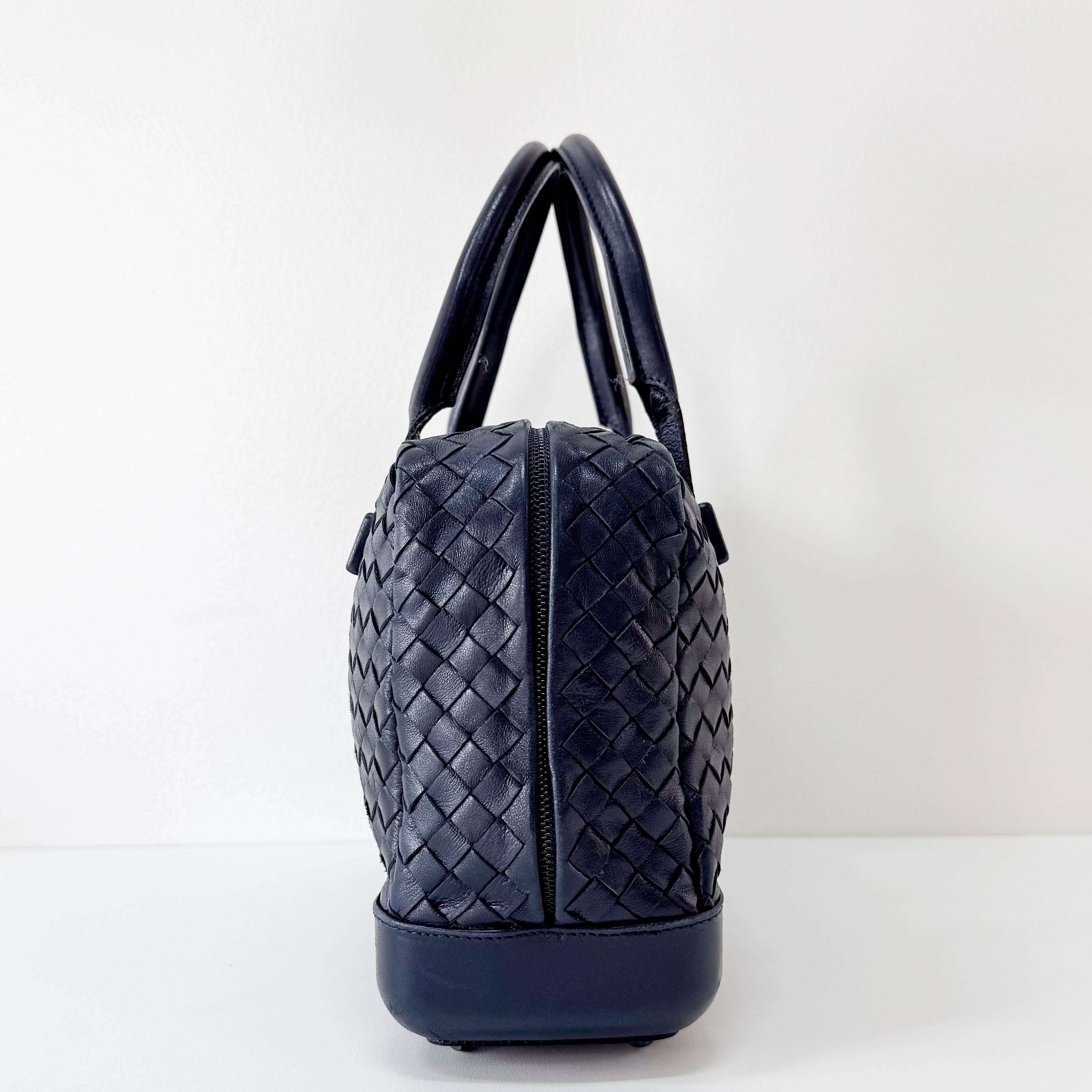 Intrecciato Navy Top Handle Bag