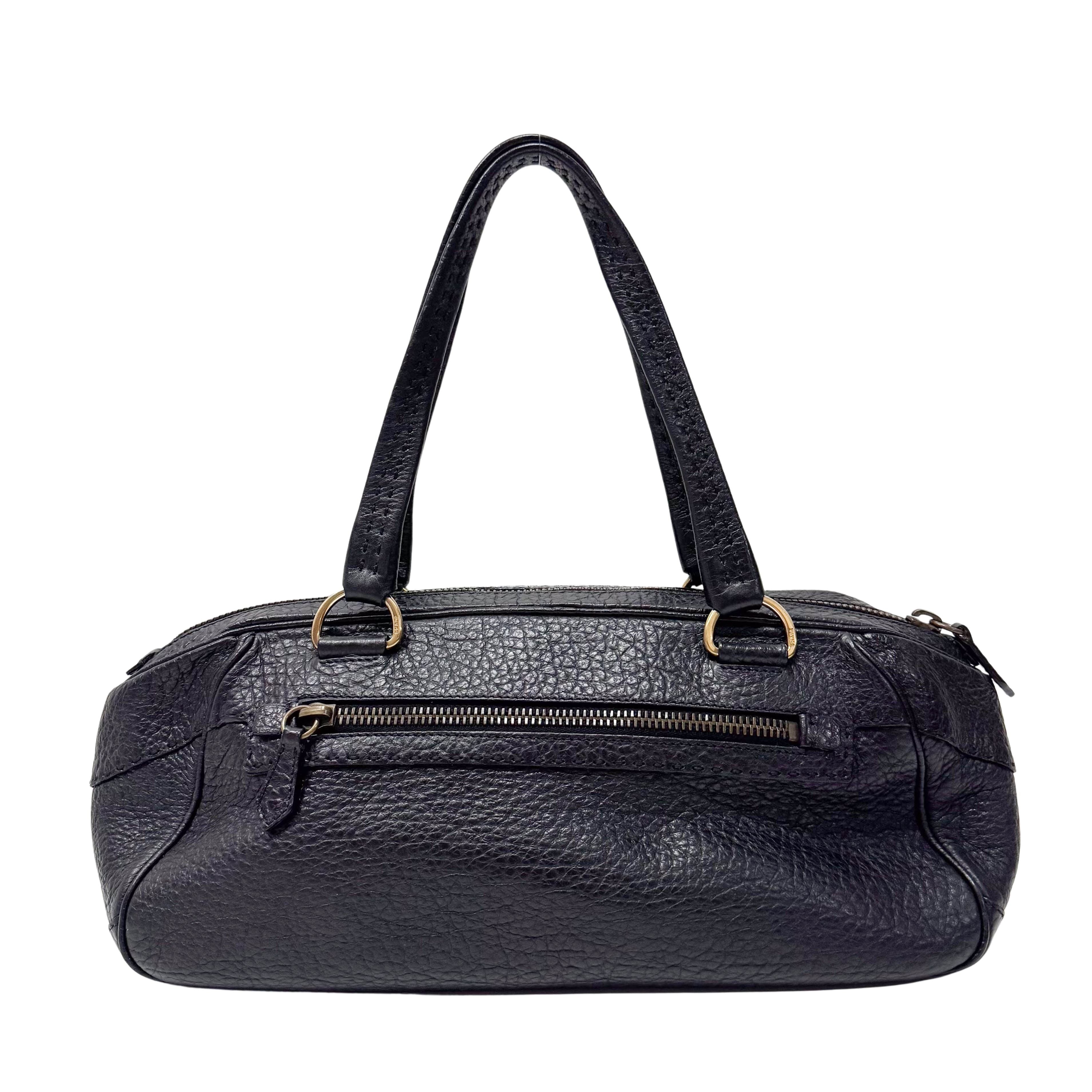 Black Grain Calfskin Leather Shoulder Bag