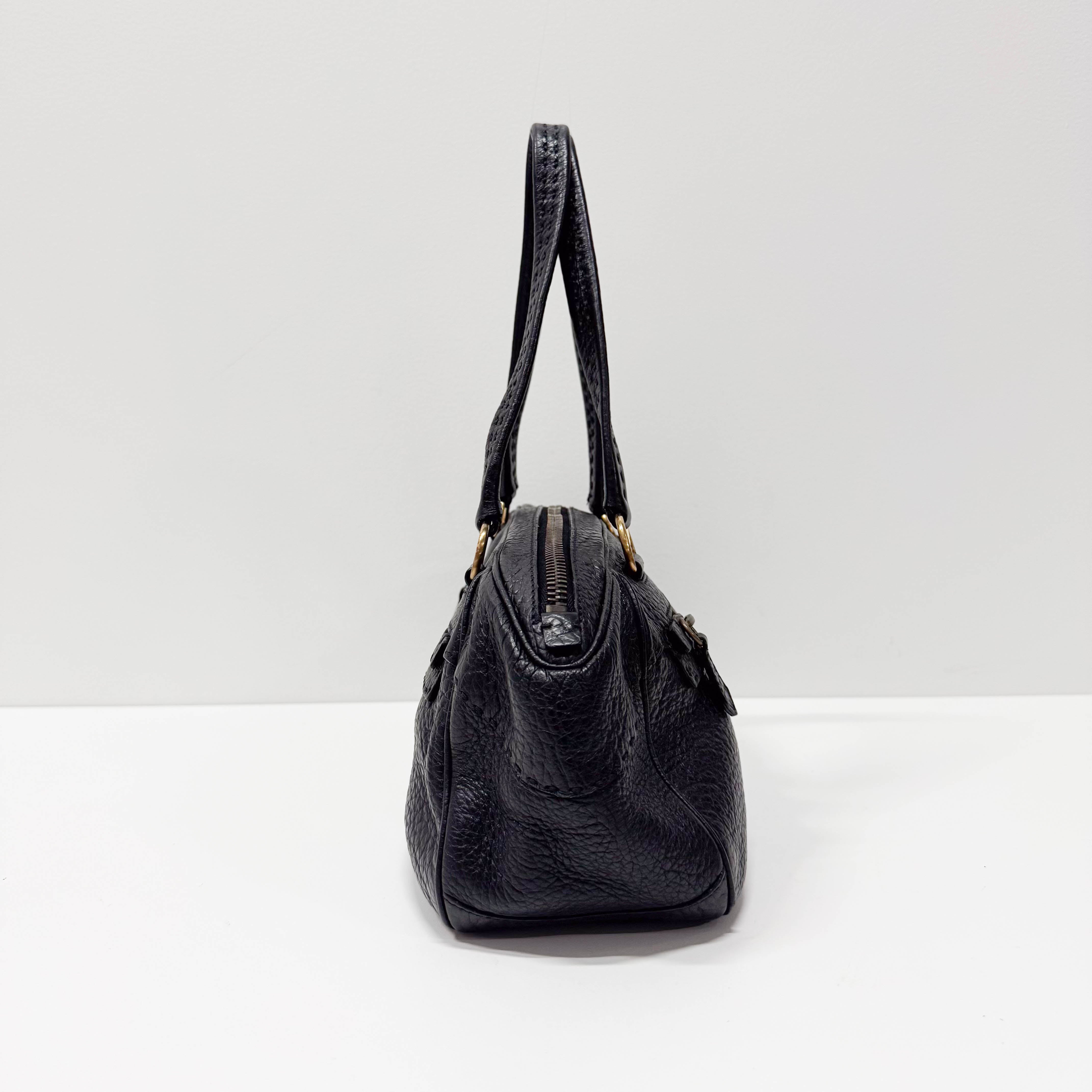 Black Grain Calfskin Leather Shoulder Bag