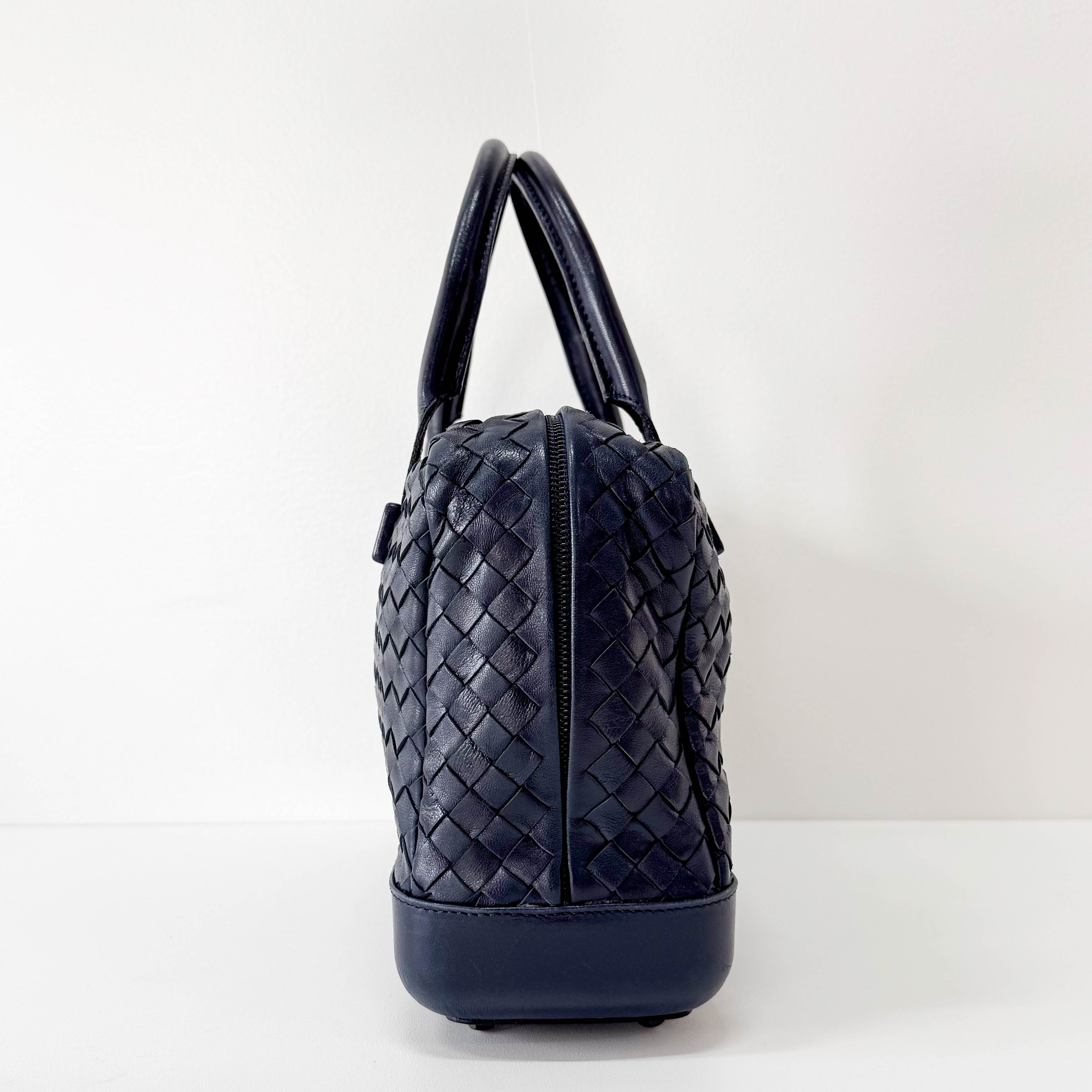 Intrecciato Navy Top Handle Bag