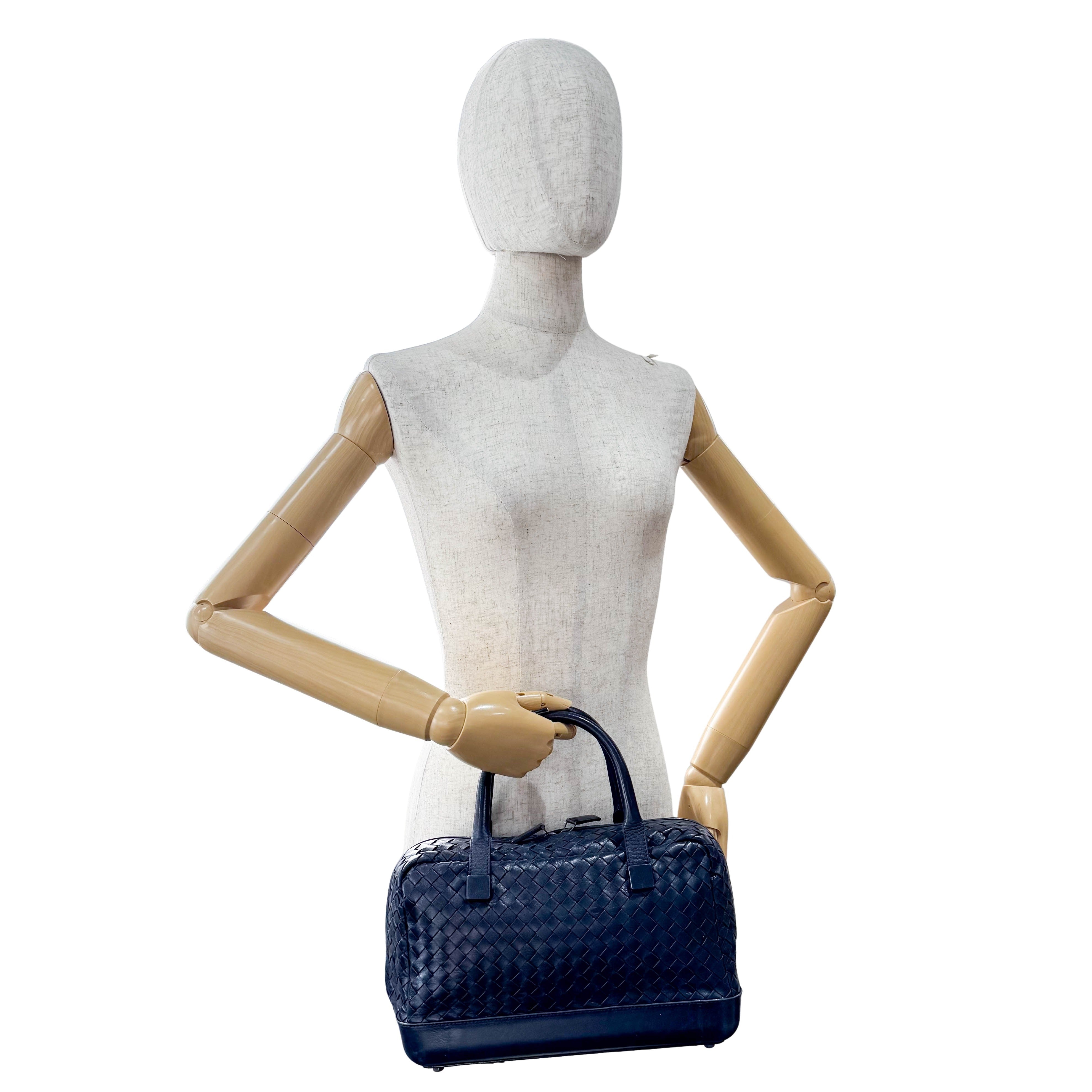 Intrecciato Navy Top Handle Bag