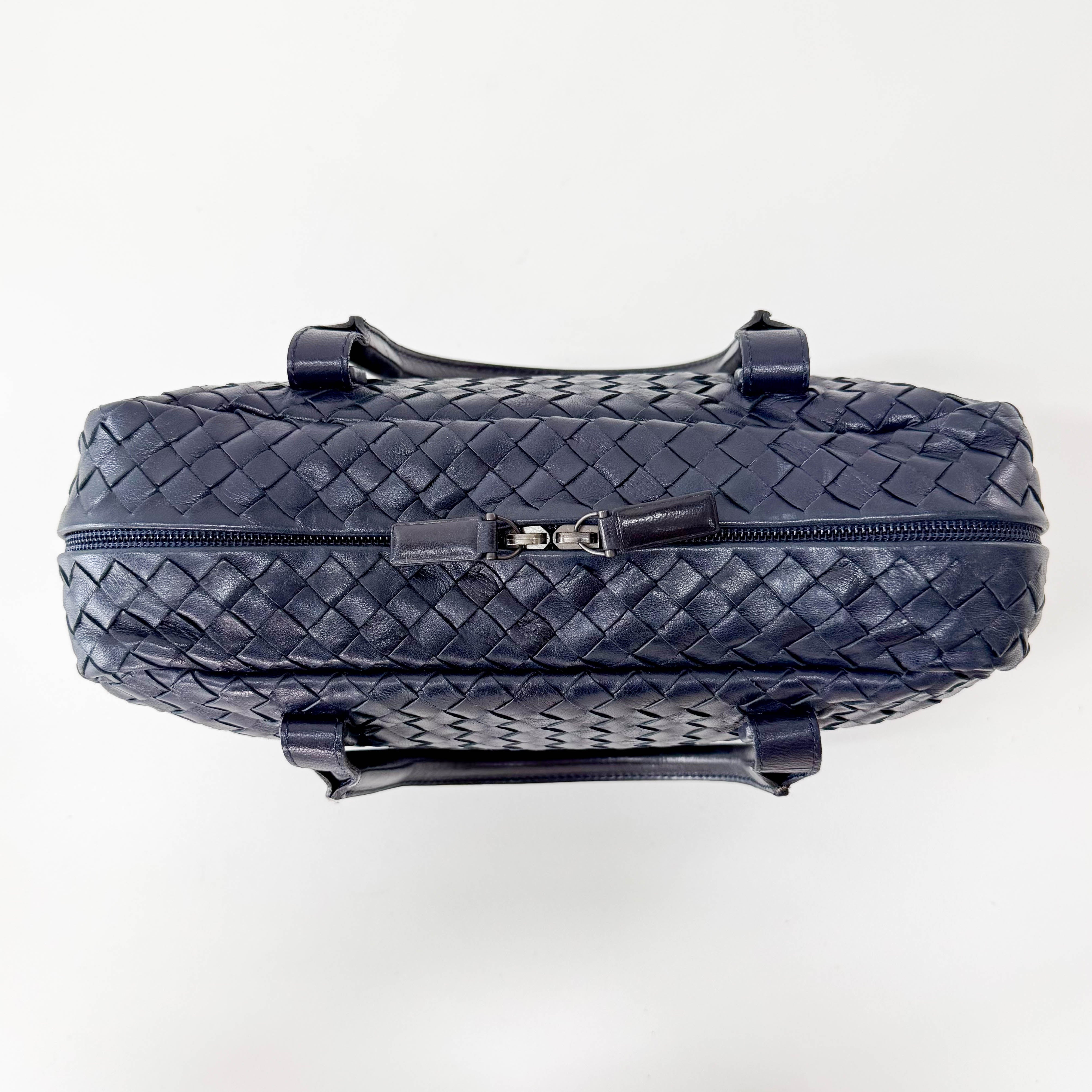Intrecciato Navy Top Handle Bag