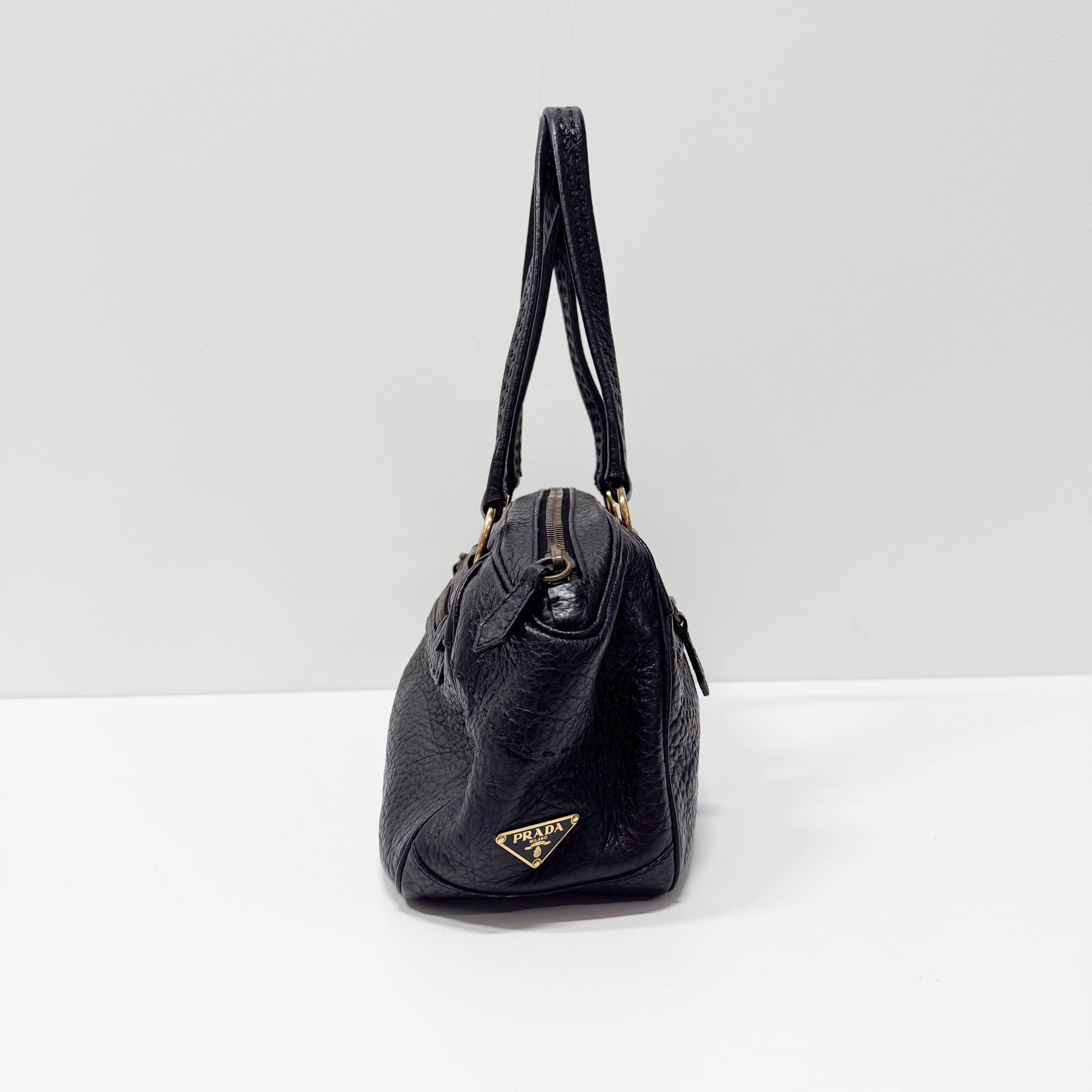 Black Grain Calfskin Leather Shoulder Bag