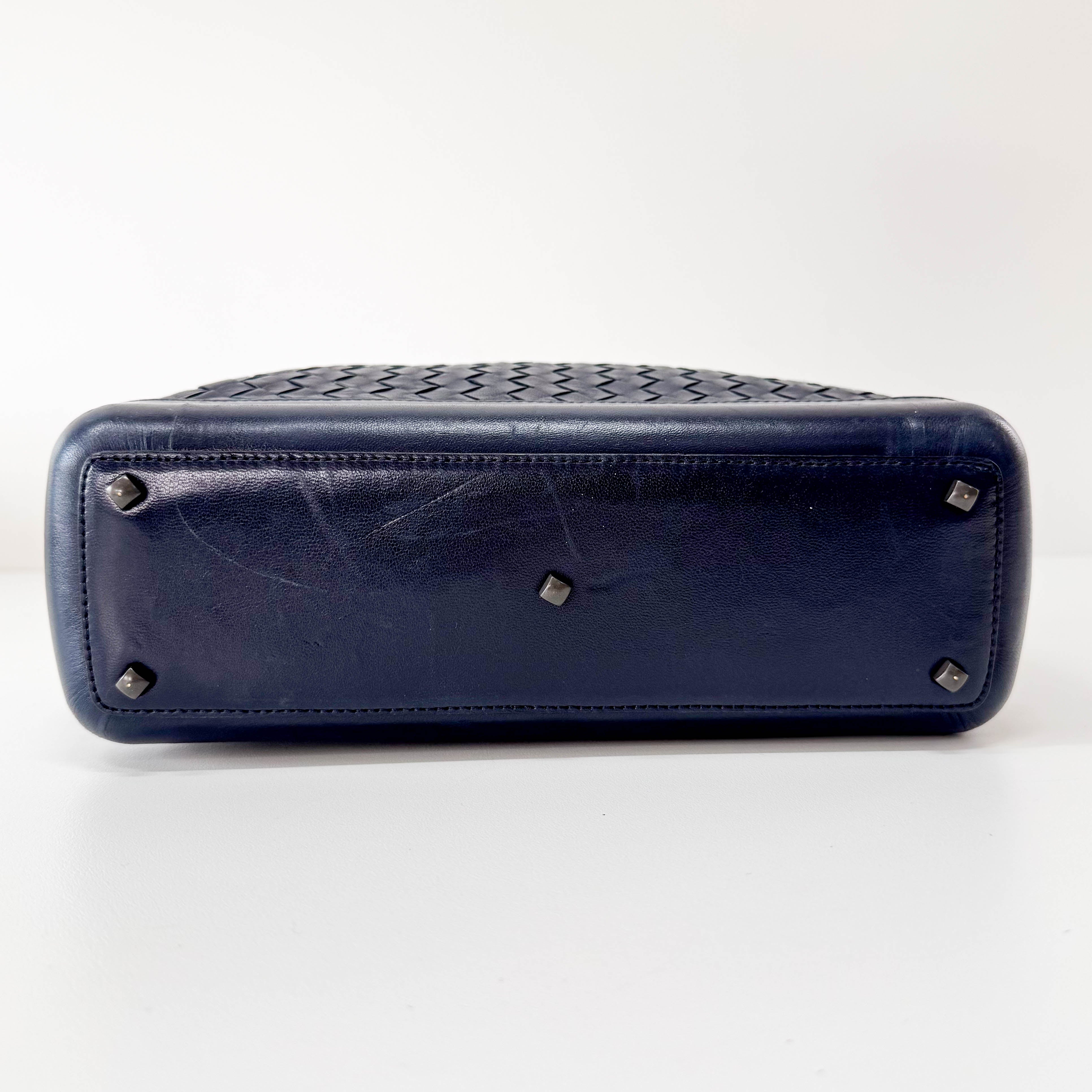 Intrecciato Navy Top Handle Bag