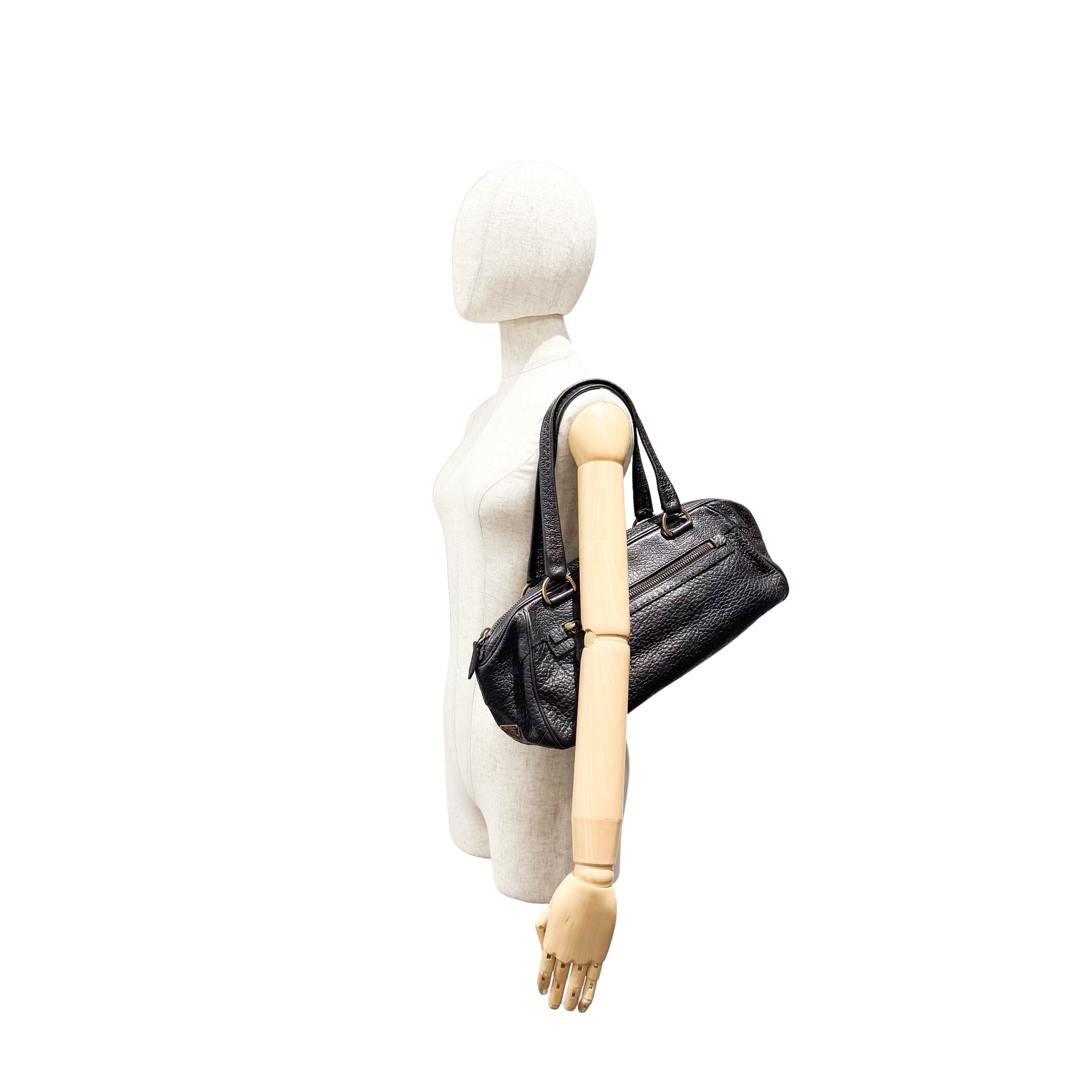 Black Grain Calfskin Leather Shoulder Bag