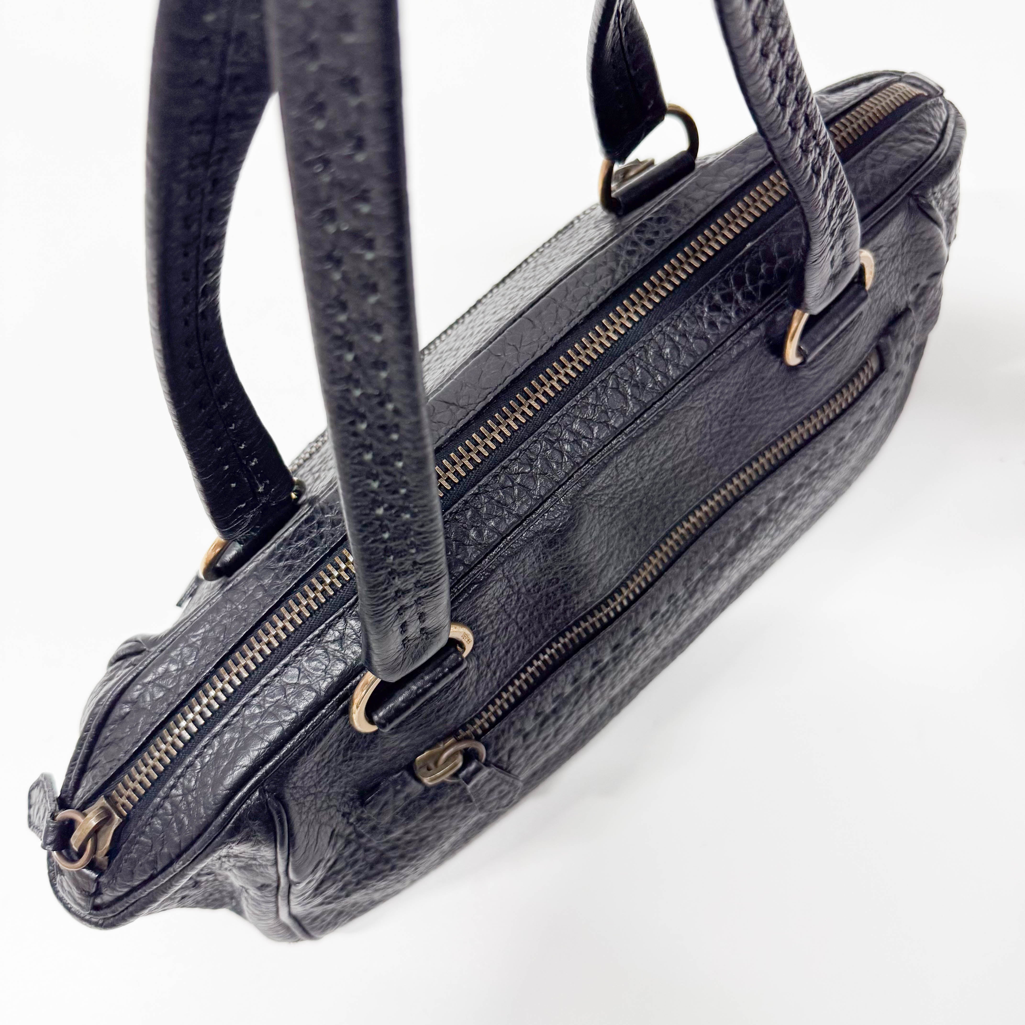 Black Grain Calfskin Leather Shoulder Bag