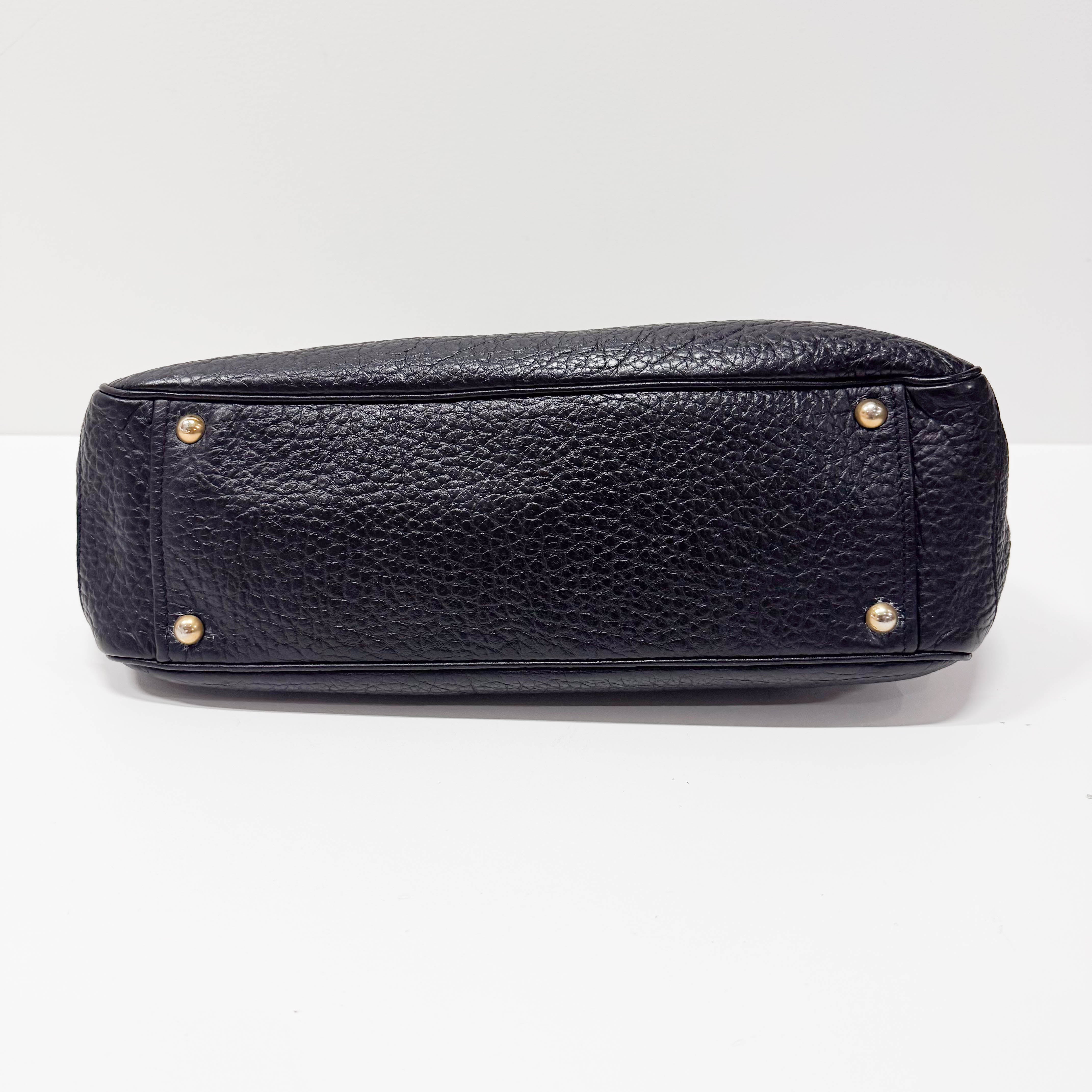 Black Grain Calfskin Leather Shoulder Bag