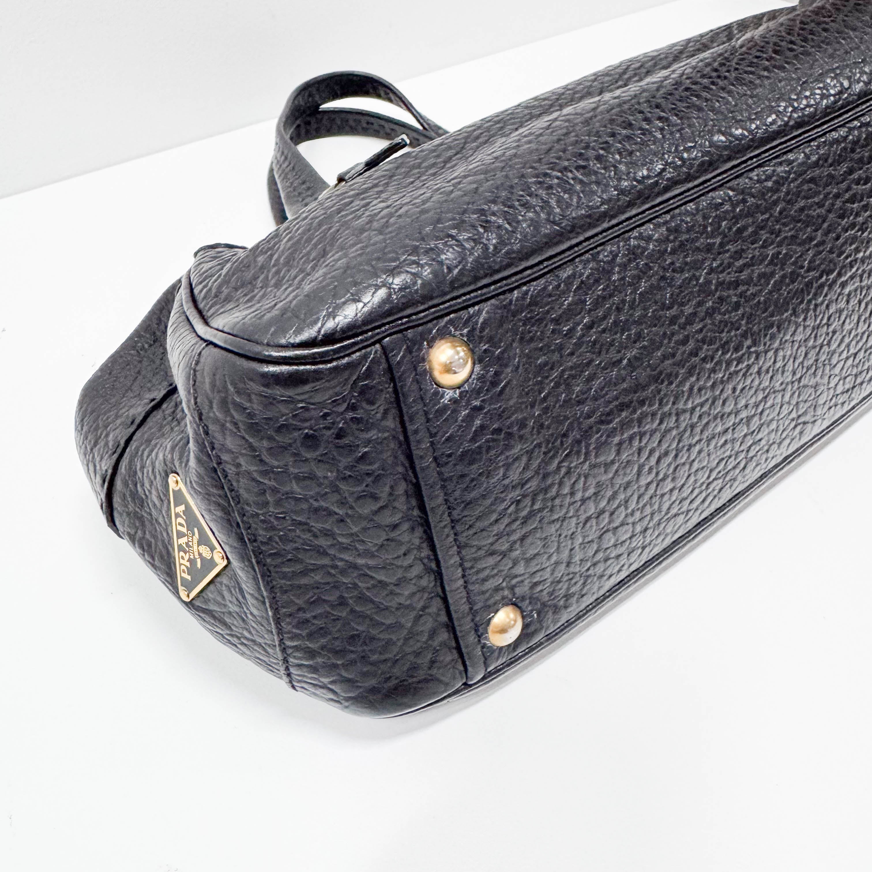 Black Grain Calfskin Leather Shoulder Bag