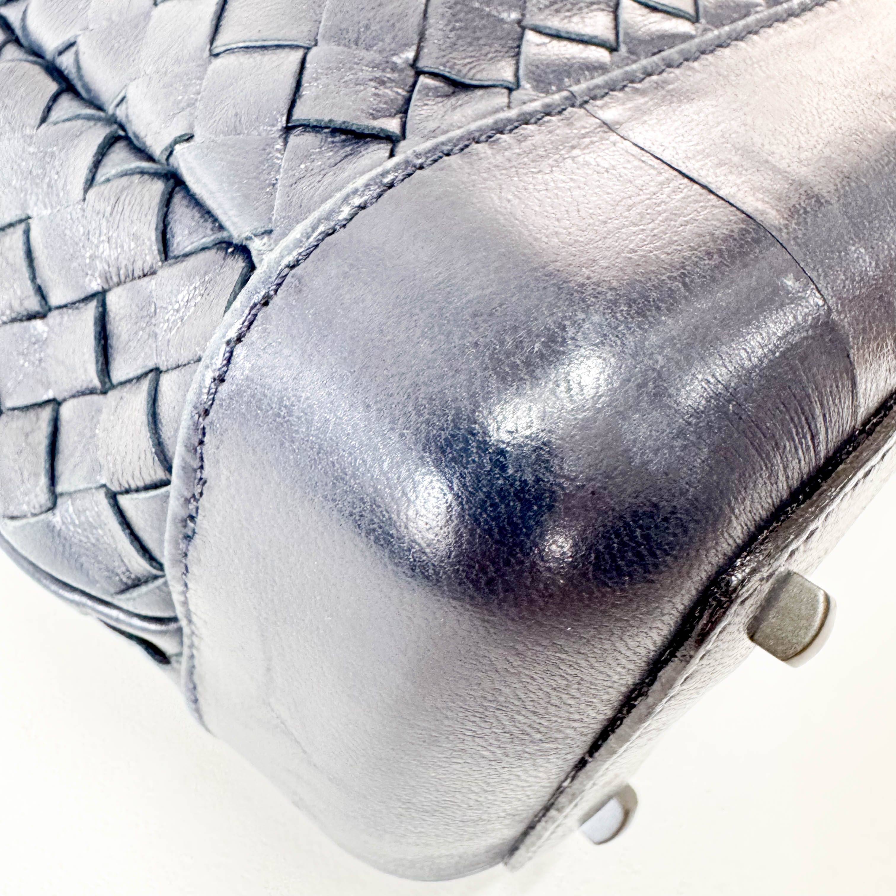 Intrecciato Navy Top Handle Bag