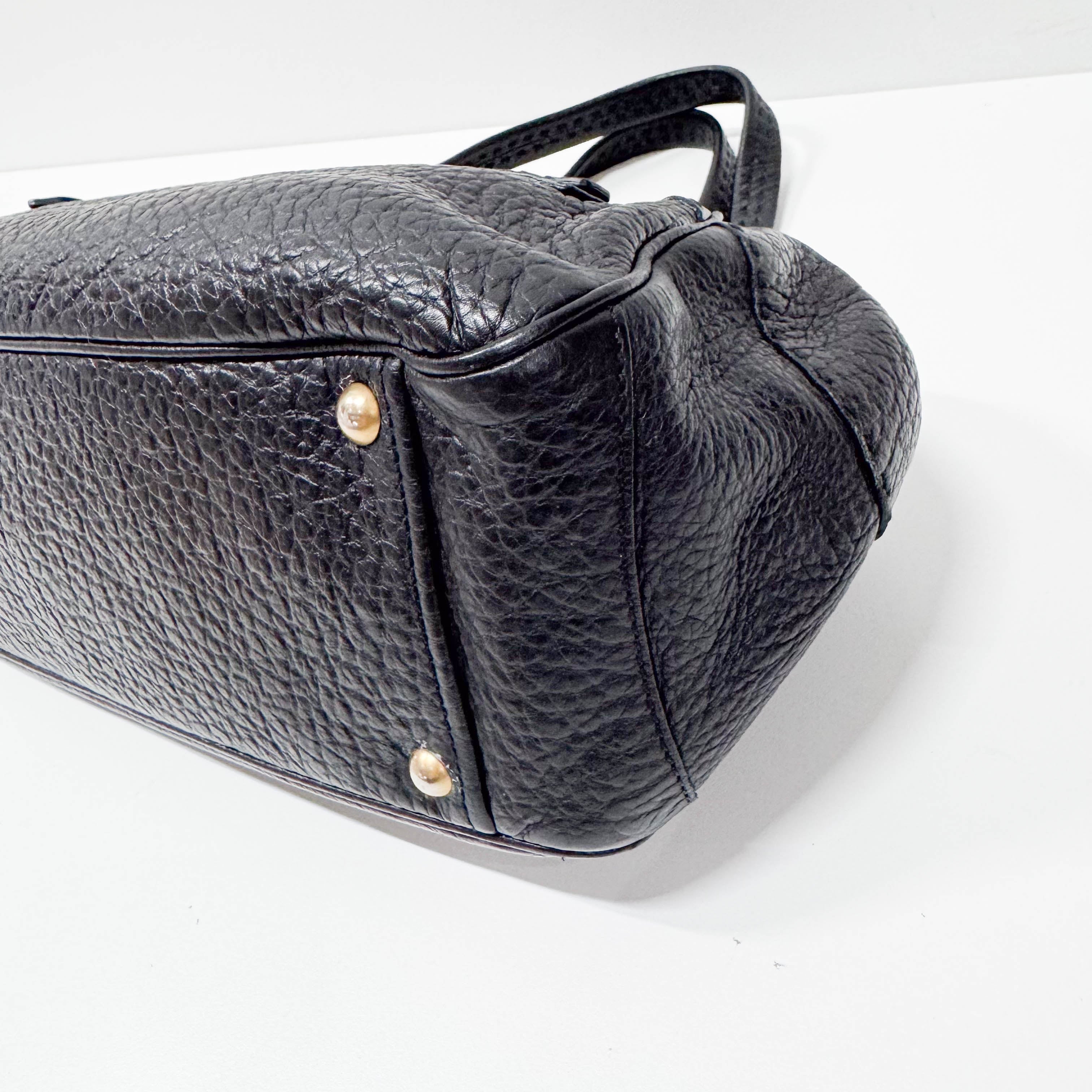 Black Grain Calfskin Leather Shoulder Bag