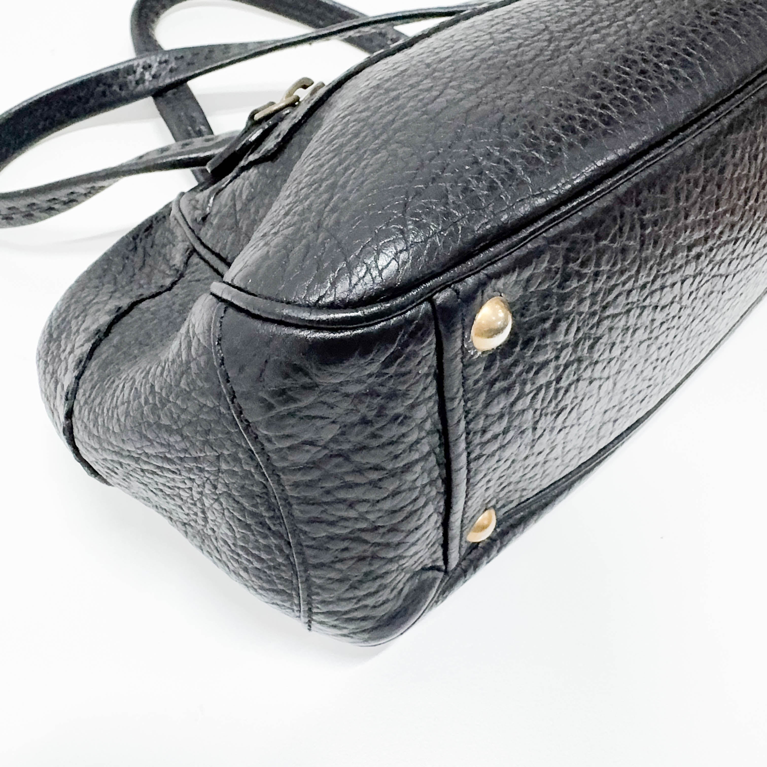 Black Grain Calfskin Leather Shoulder Bag