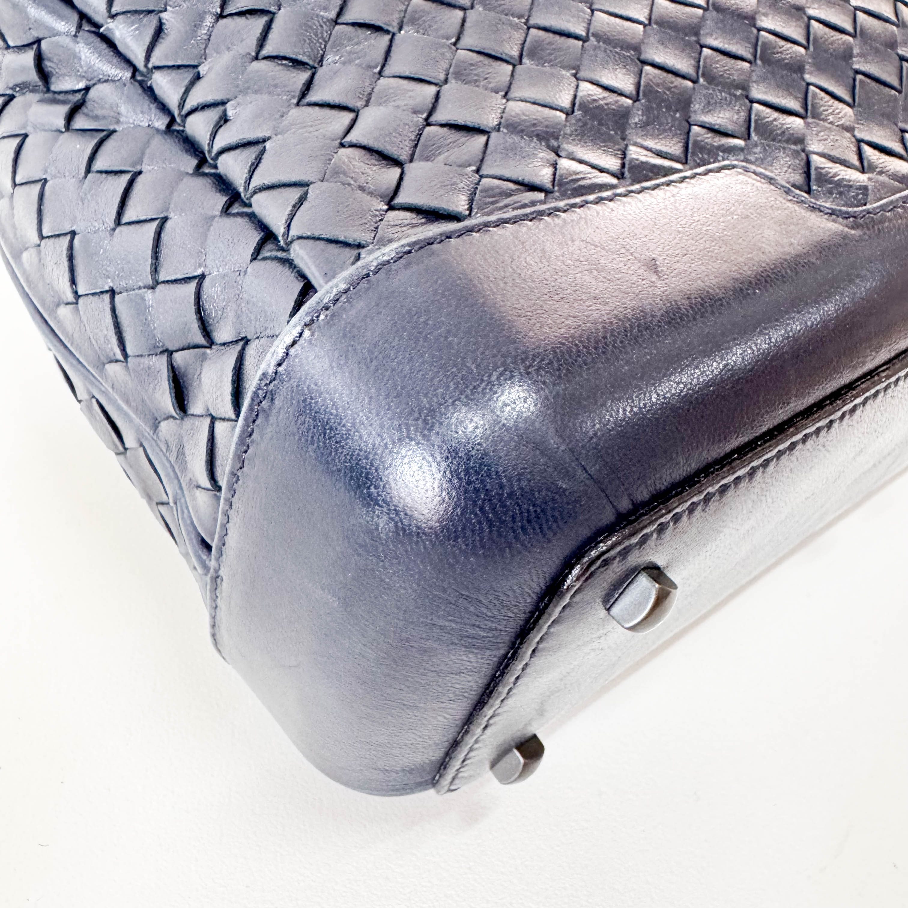 Intrecciato Navy Top Handle Bag