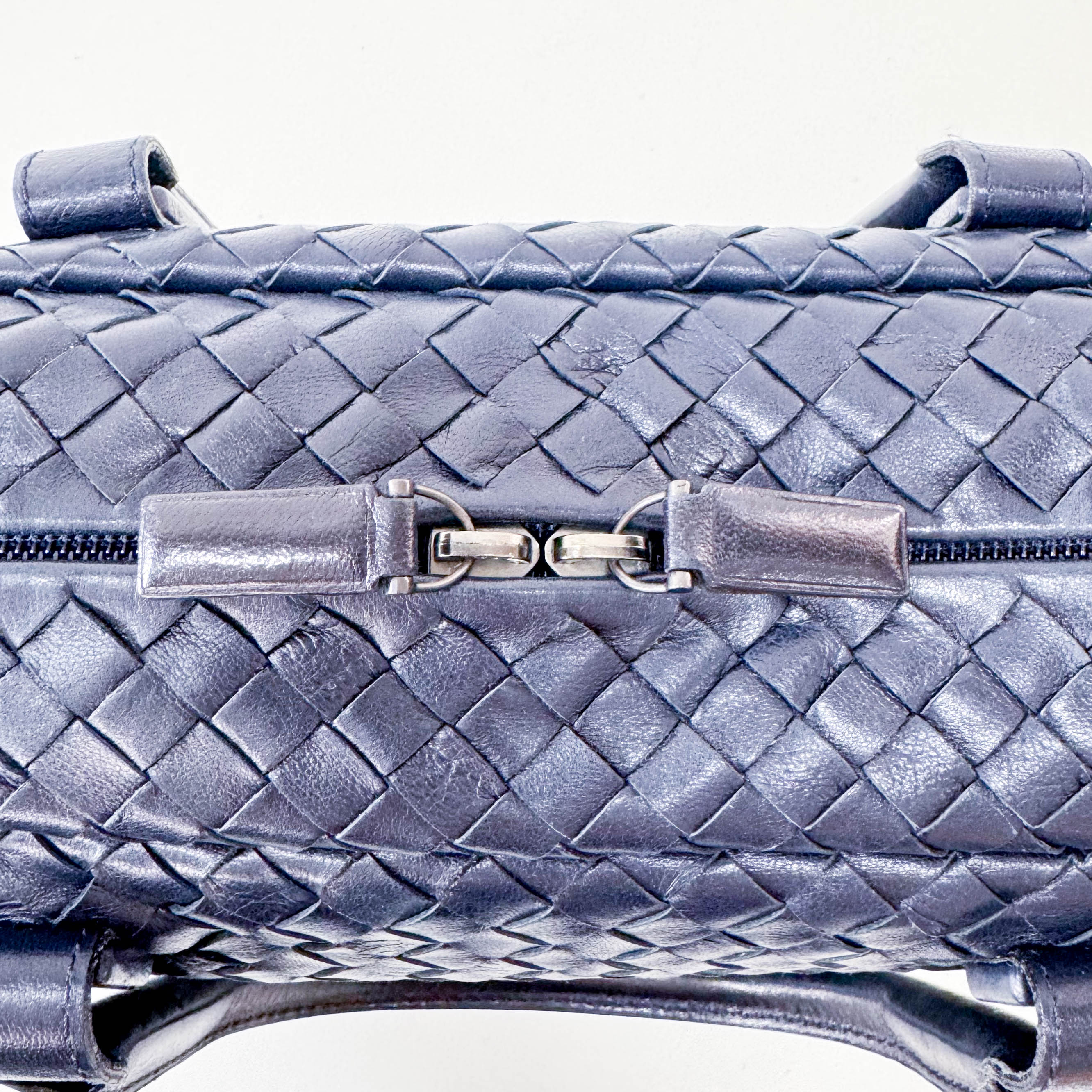 Intrecciato Navy Top Handle Bag