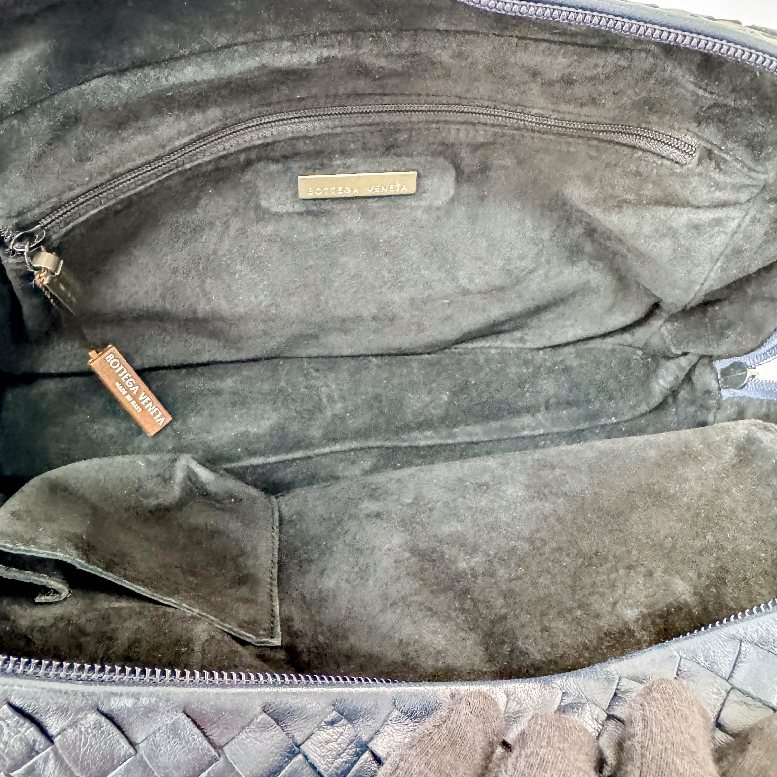 Intrecciato Navy Top Handle Bag