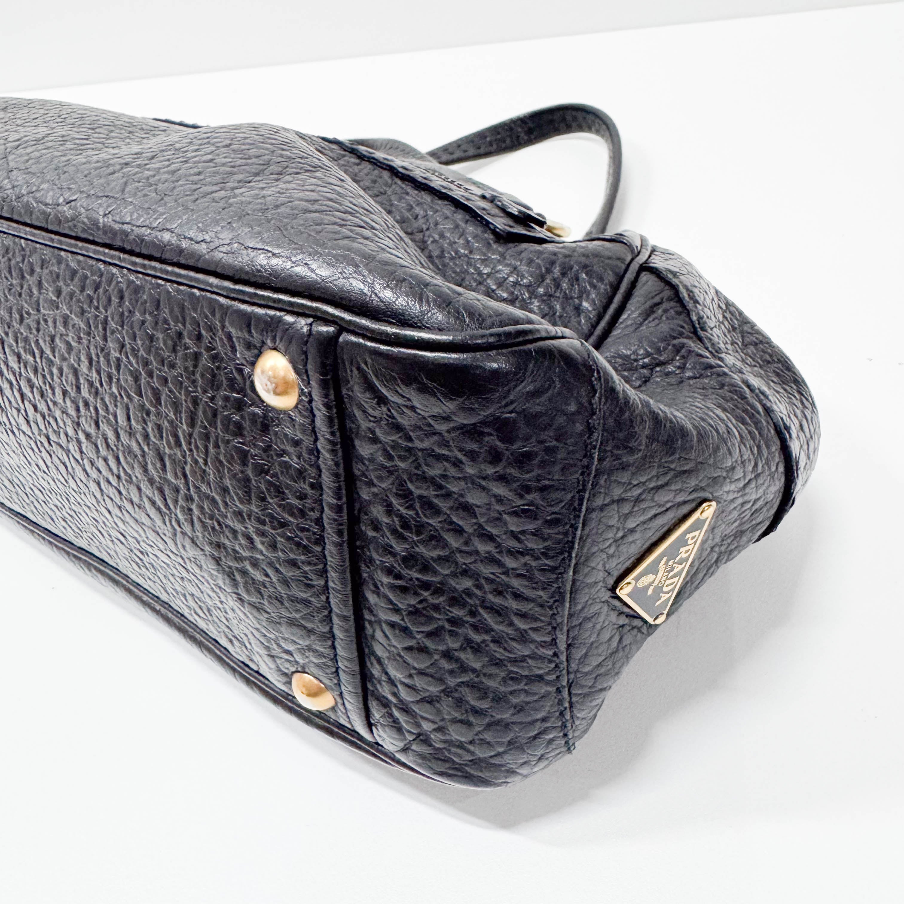 Black Grain Calfskin Leather Shoulder Bag