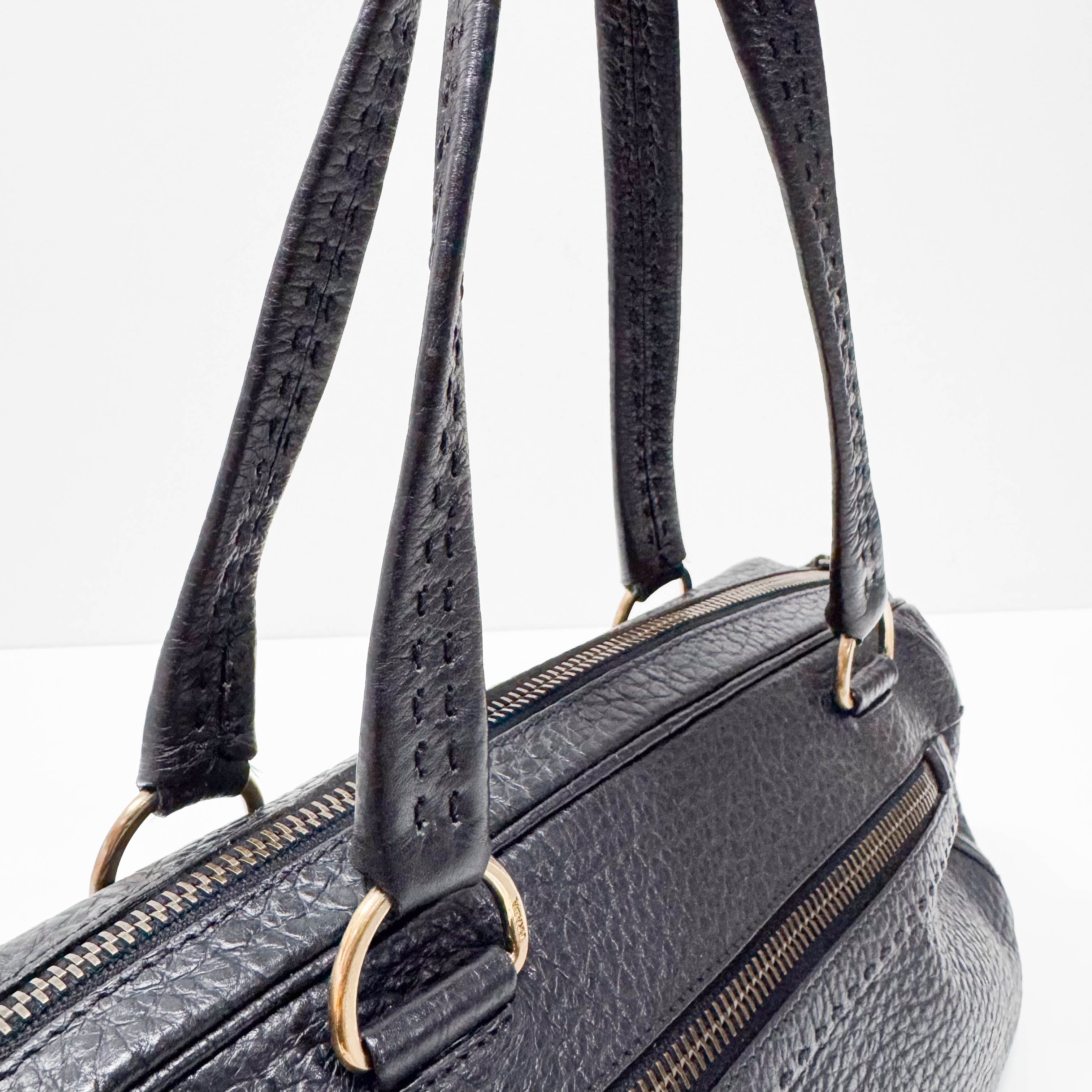 Black Grain Calfskin Leather Shoulder Bag