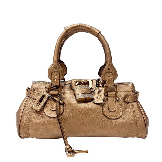 Paddington Bronze Calfskin Rhinestone Accessories Leather Shoulder Bag