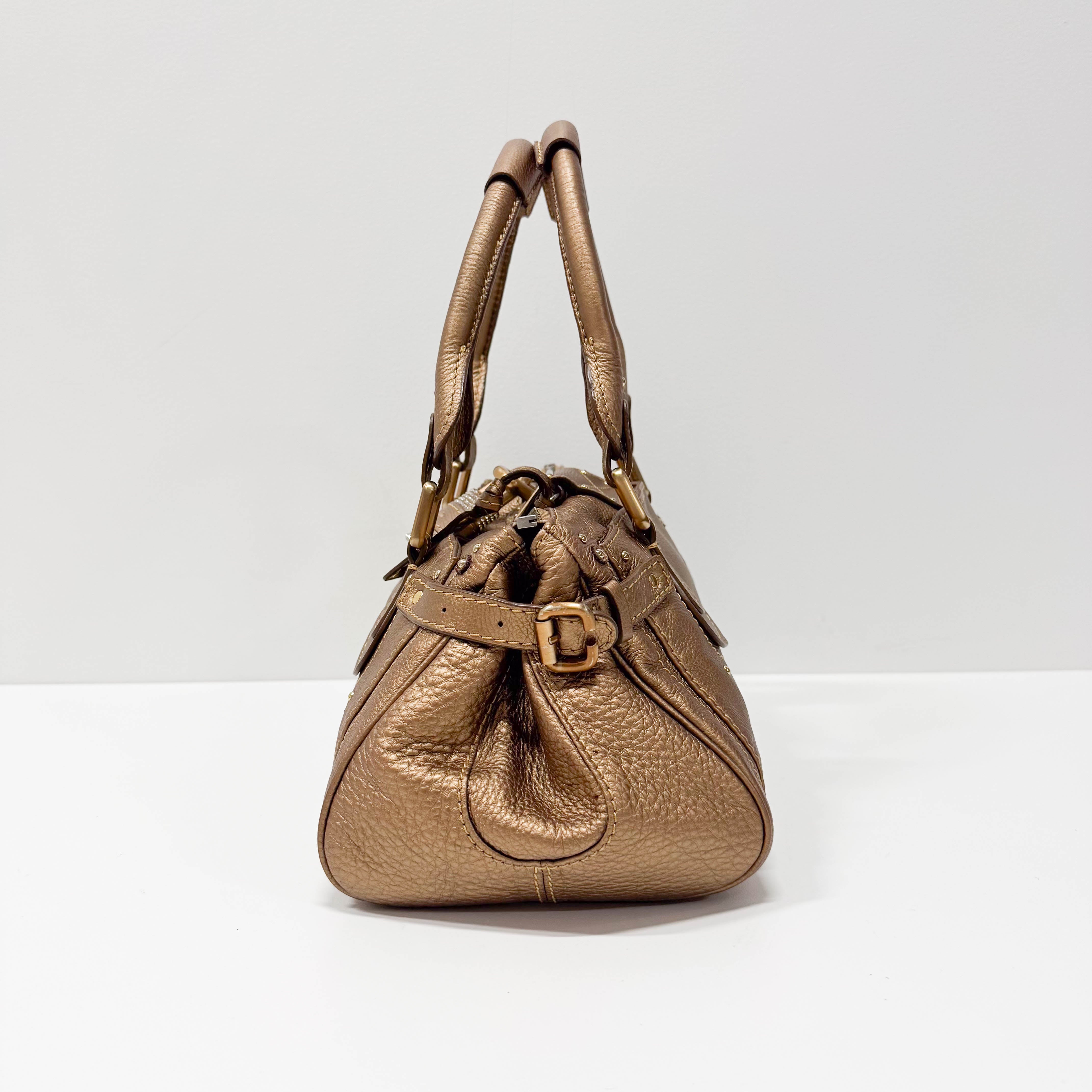 Paddington Bronze Calfskin Rhinestone Accessories Leather Shoulder Bag