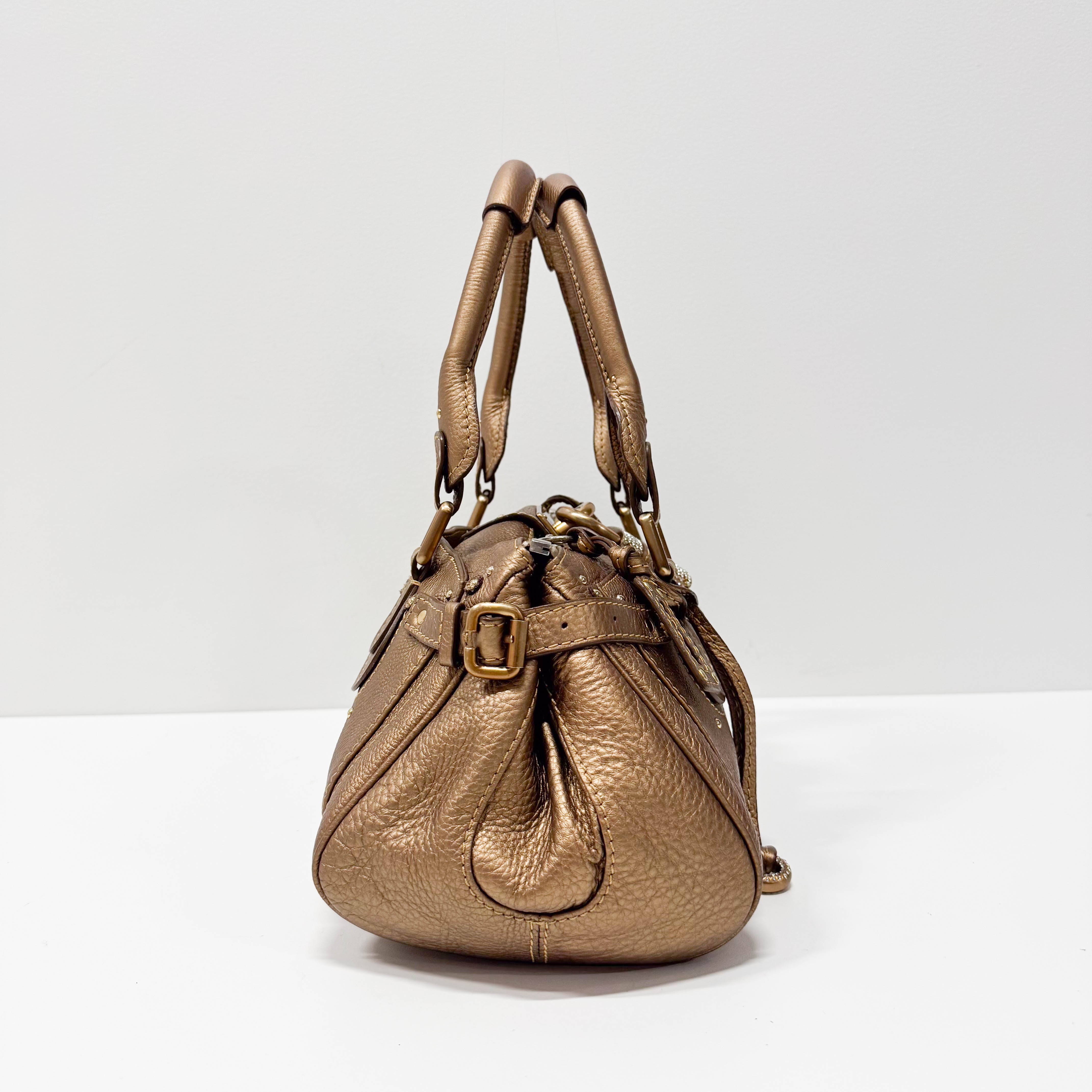 Paddington Bronze Calfskin Rhinestone Accessories Leather Shoulder Bag