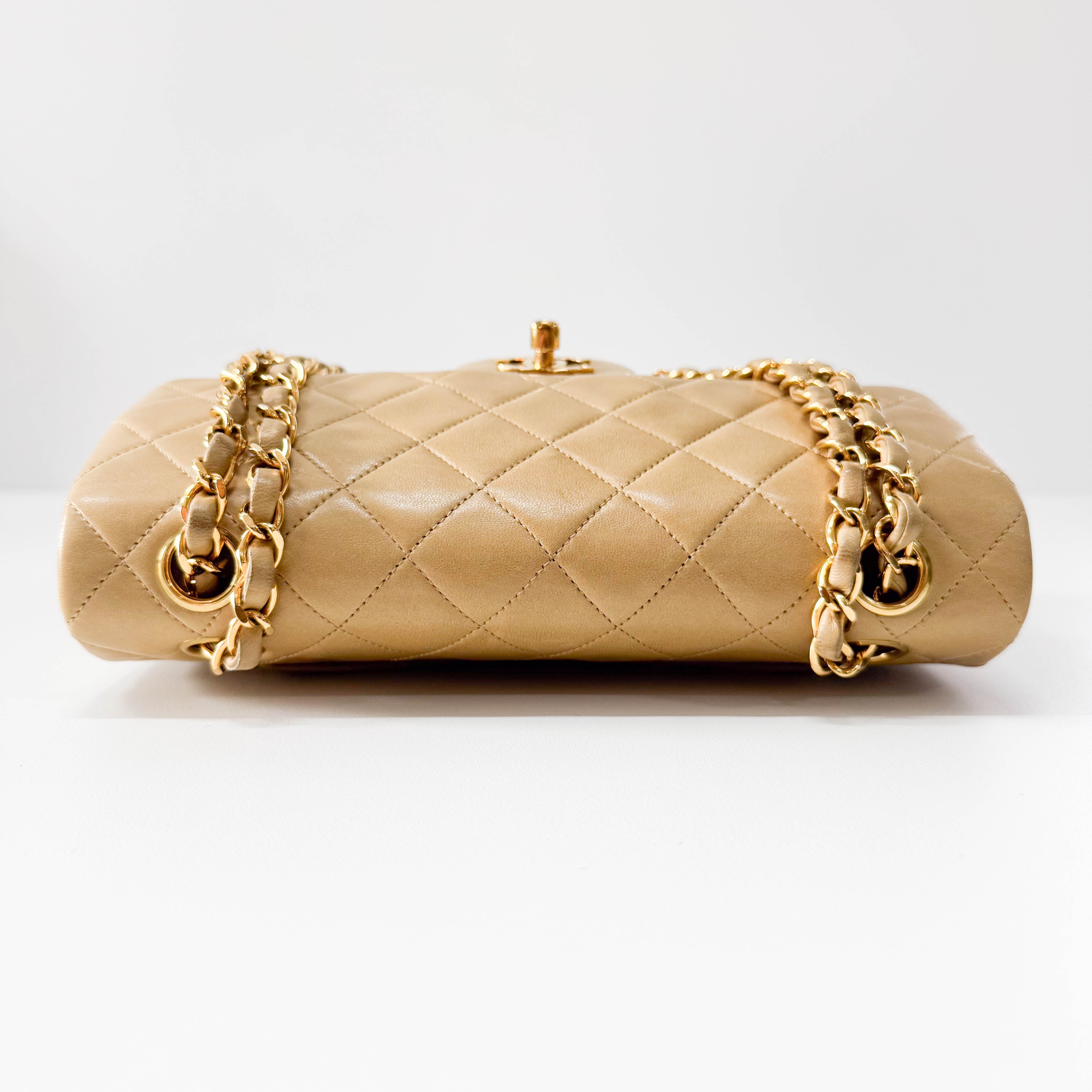 Timeless Classic Double Flap Beige Lamskin Chain Shoulder Bag 23