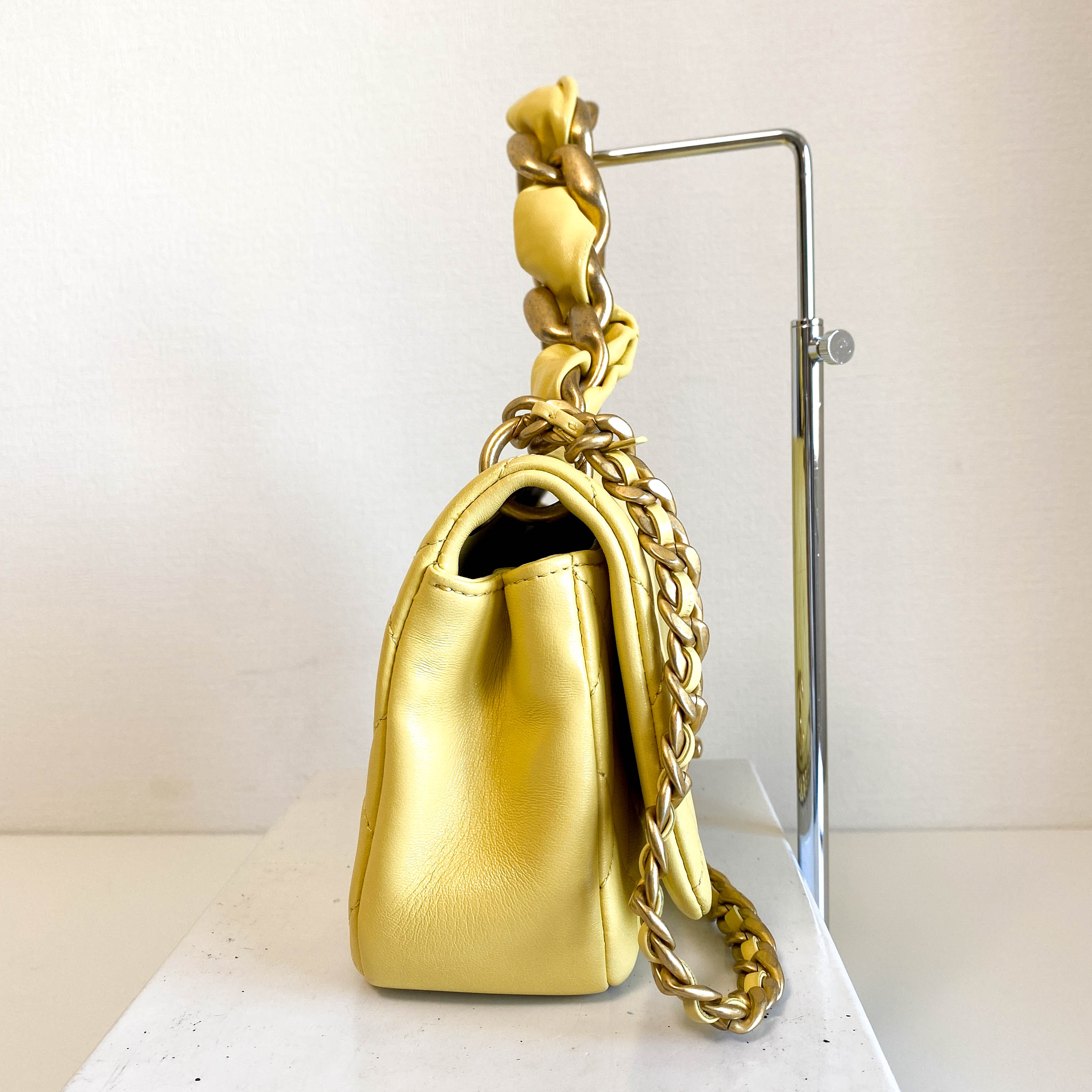 Yello Quilted Lamb Leather Chain Top Handle Crossbody Bag