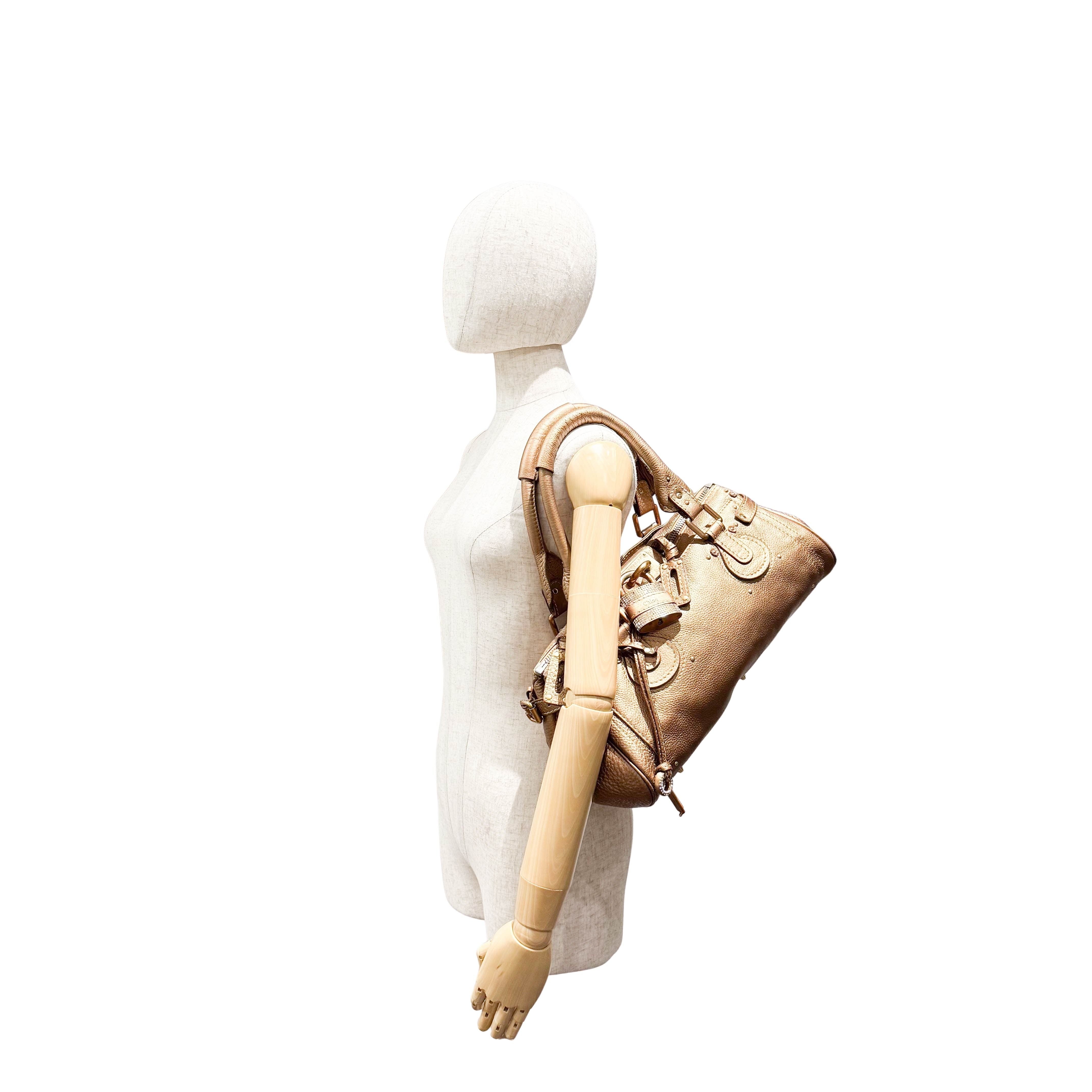 Paddington Bronze Calfskin Rhinestone Accessories Leather Shoulder Bag