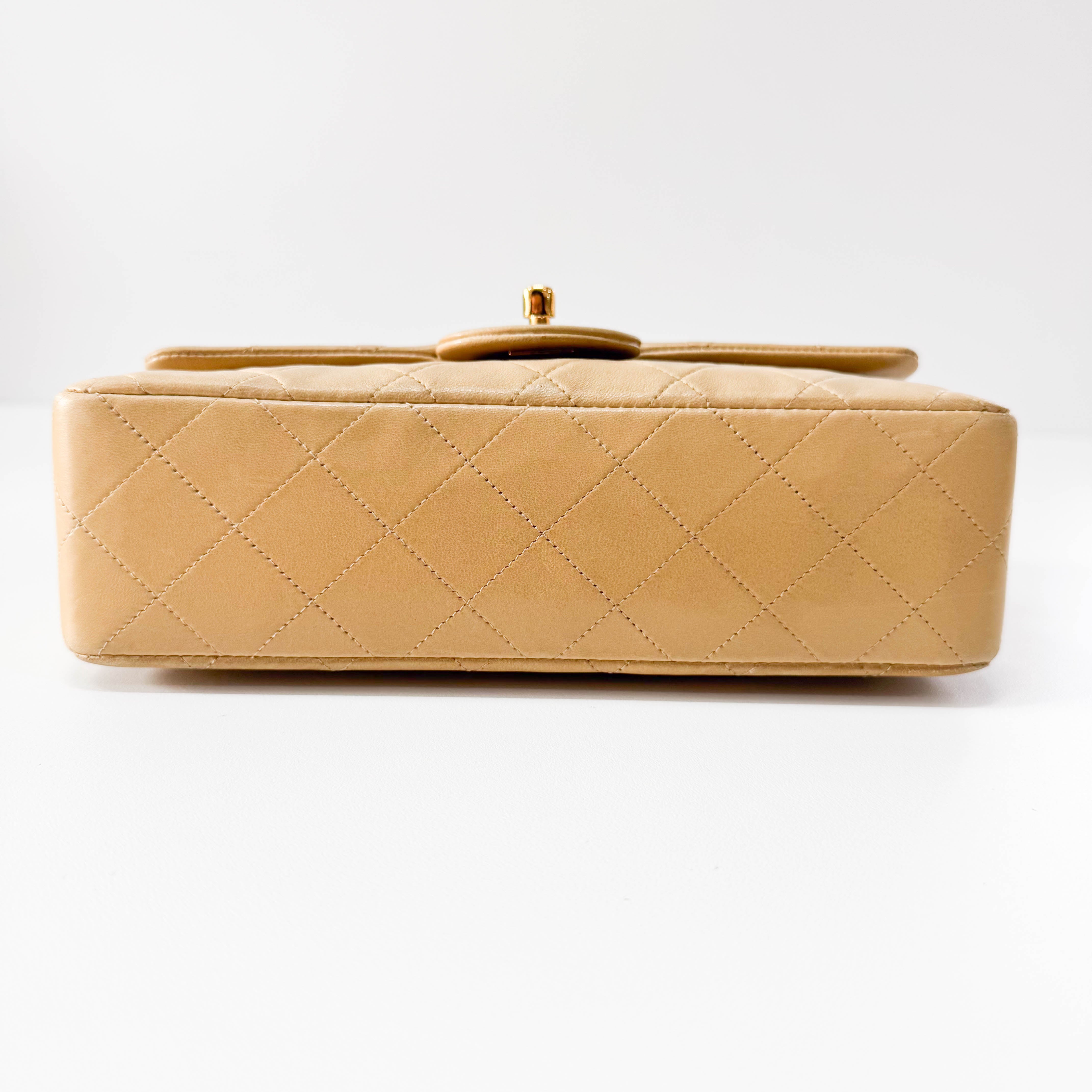 Timeless Classic Double Flap Beige Lamskin Chain Shoulder Bag 23