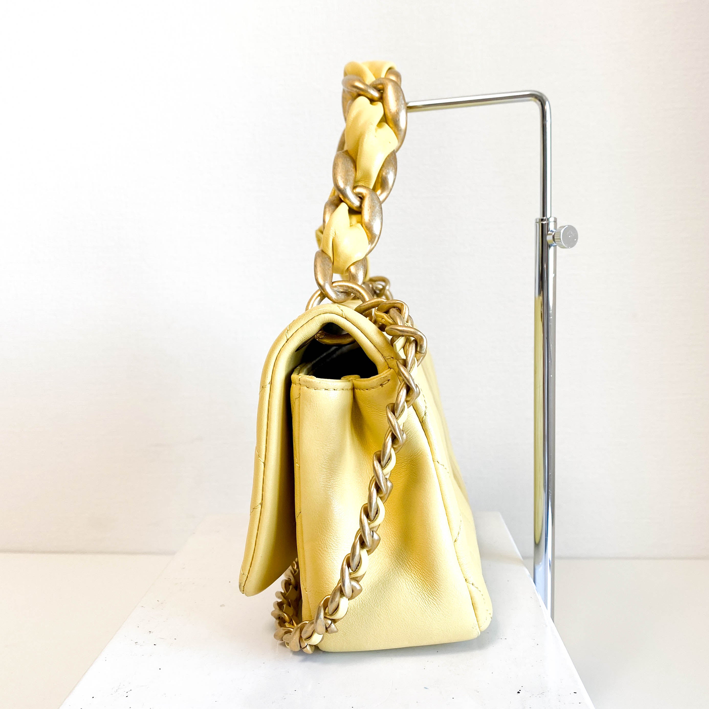 Yello Quilted Lamb Leather Chain Top Handle Crossbody Bag