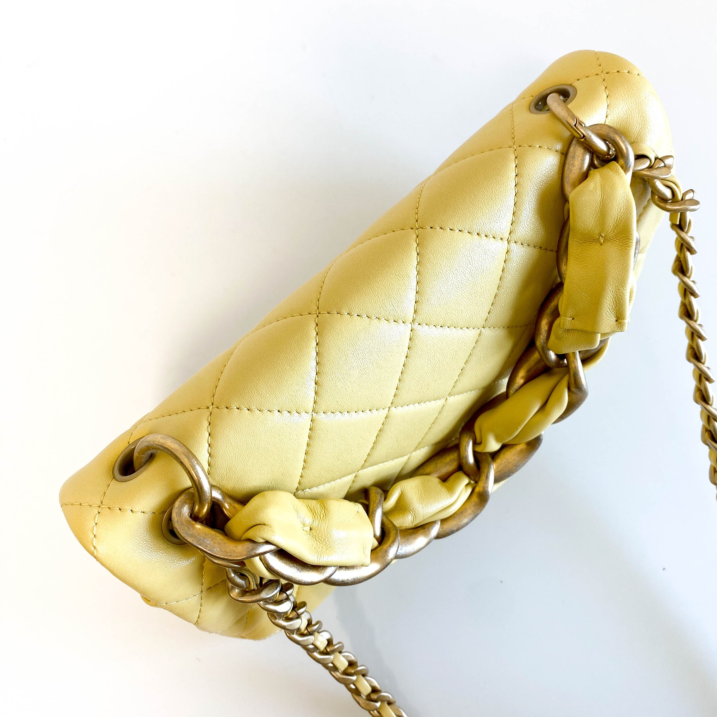 Yello Quilted Lamb Leather Chain Top Handle Crossbody Bag