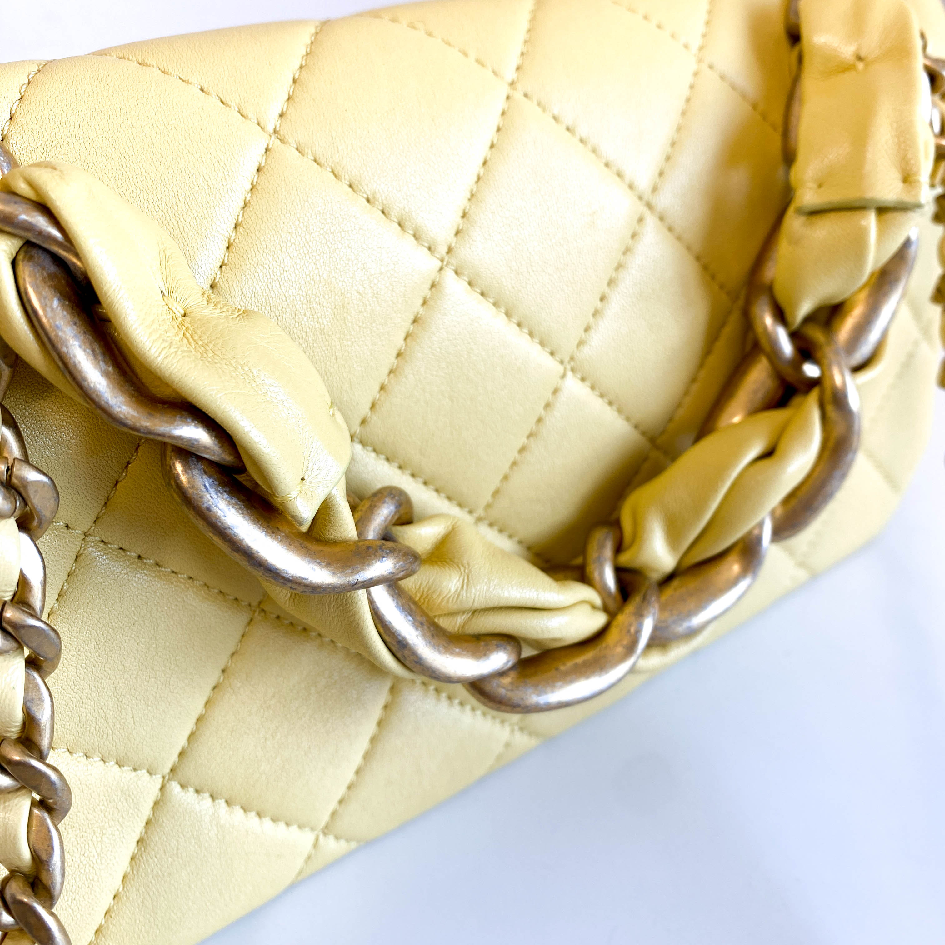 Yello Quilted Lamb Leather Chain Top Handle Crossbody Bag
