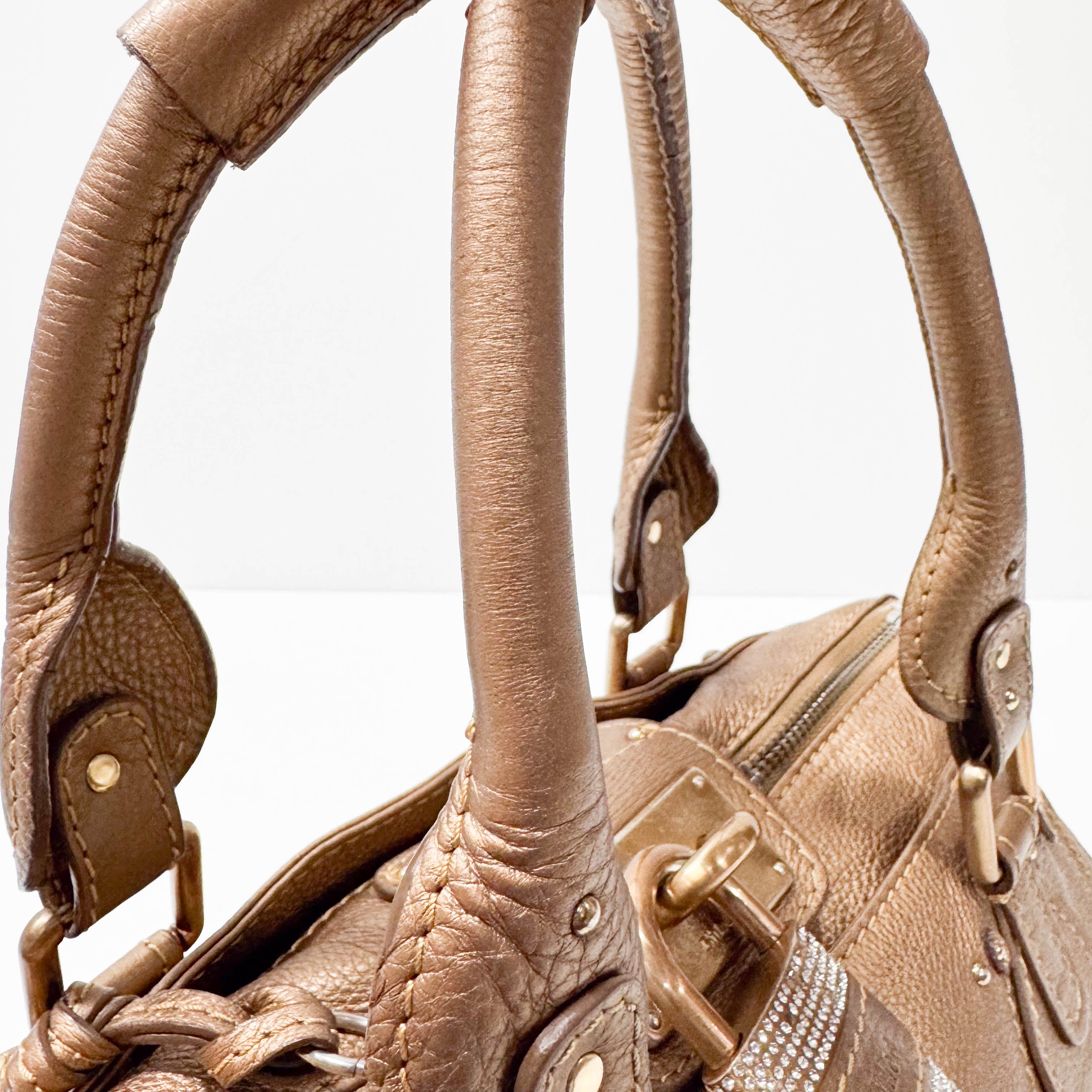 Paddington Bronze Calfskin Rhinestone Accessories Leather Shoulder Bag