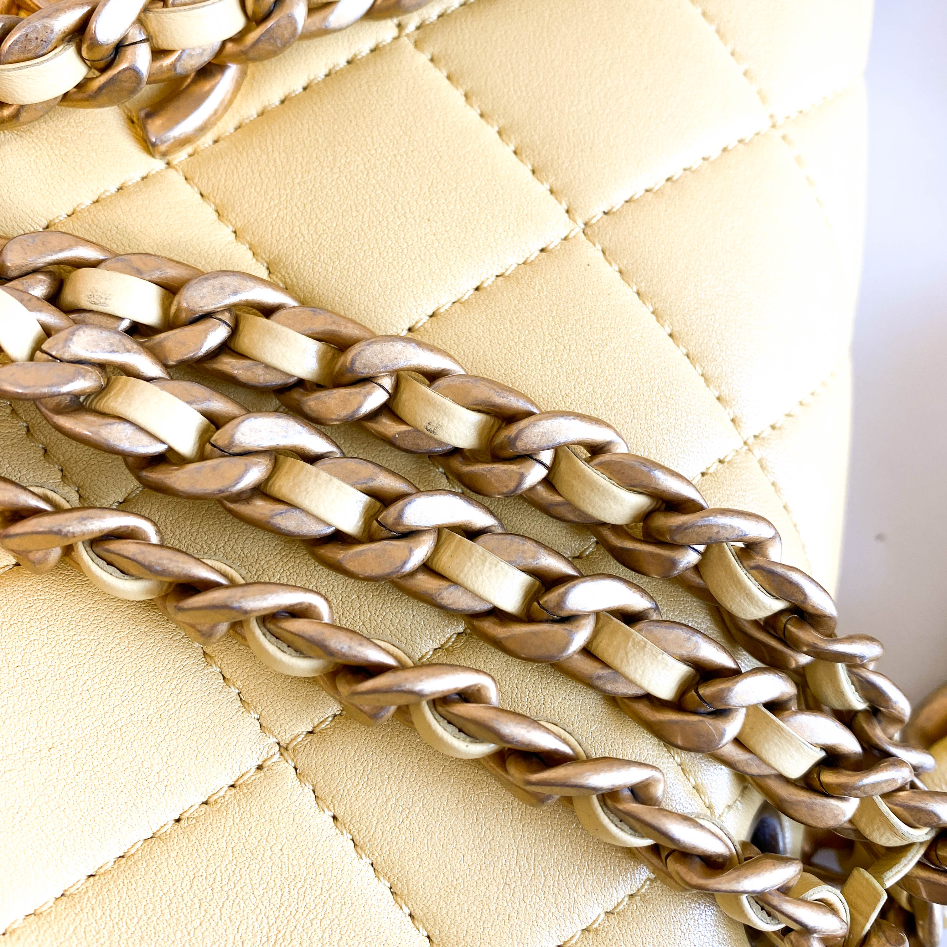 Yello Quilted Lamb Leather Chain Top Handle Crossbody Bag