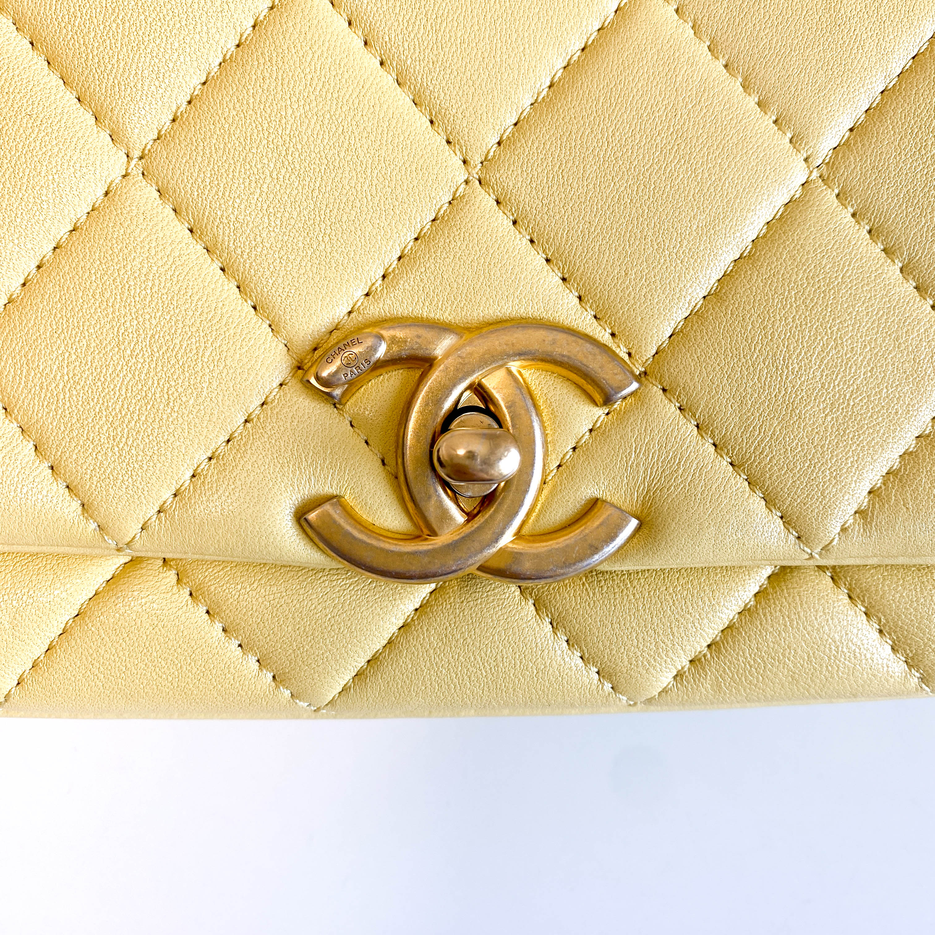Yello Quilted Lamb Leather Chain Top Handle Crossbody Bag