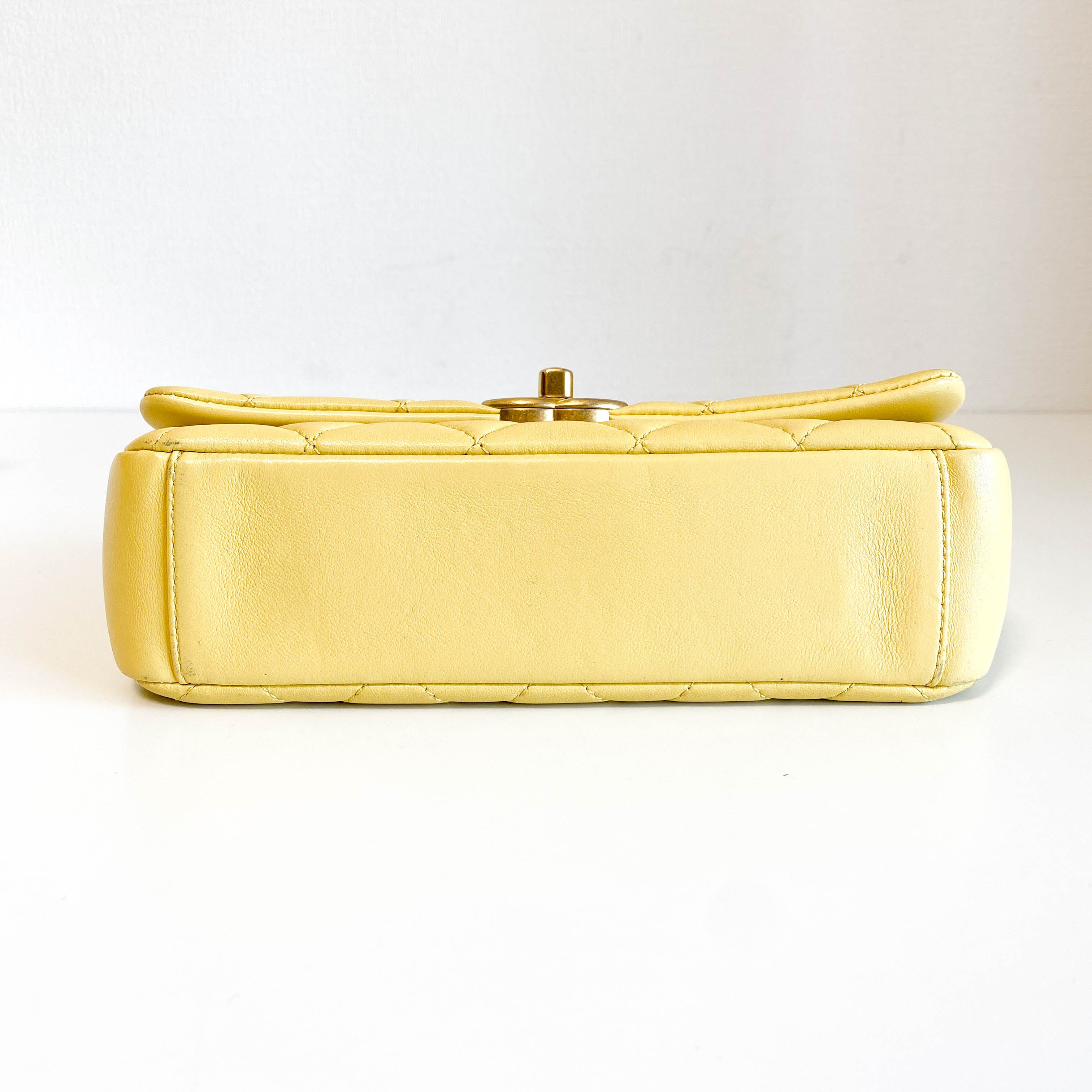 Yello Quilted Lamb Leather Chain Top Handle Crossbody Bag