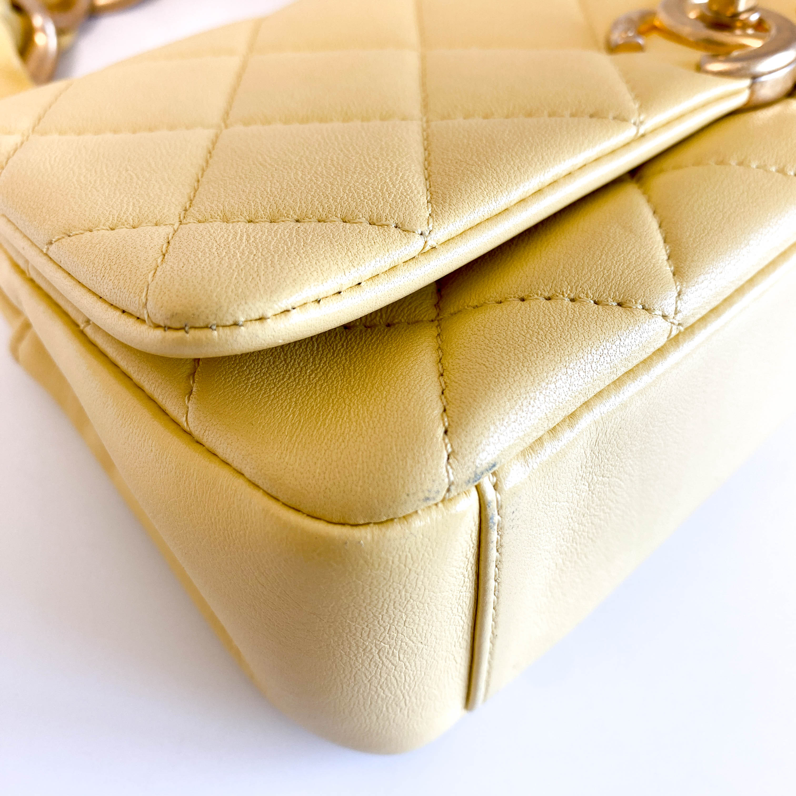 Yello Quilted Lamb Leather Chain Top Handle Crossbody Bag
