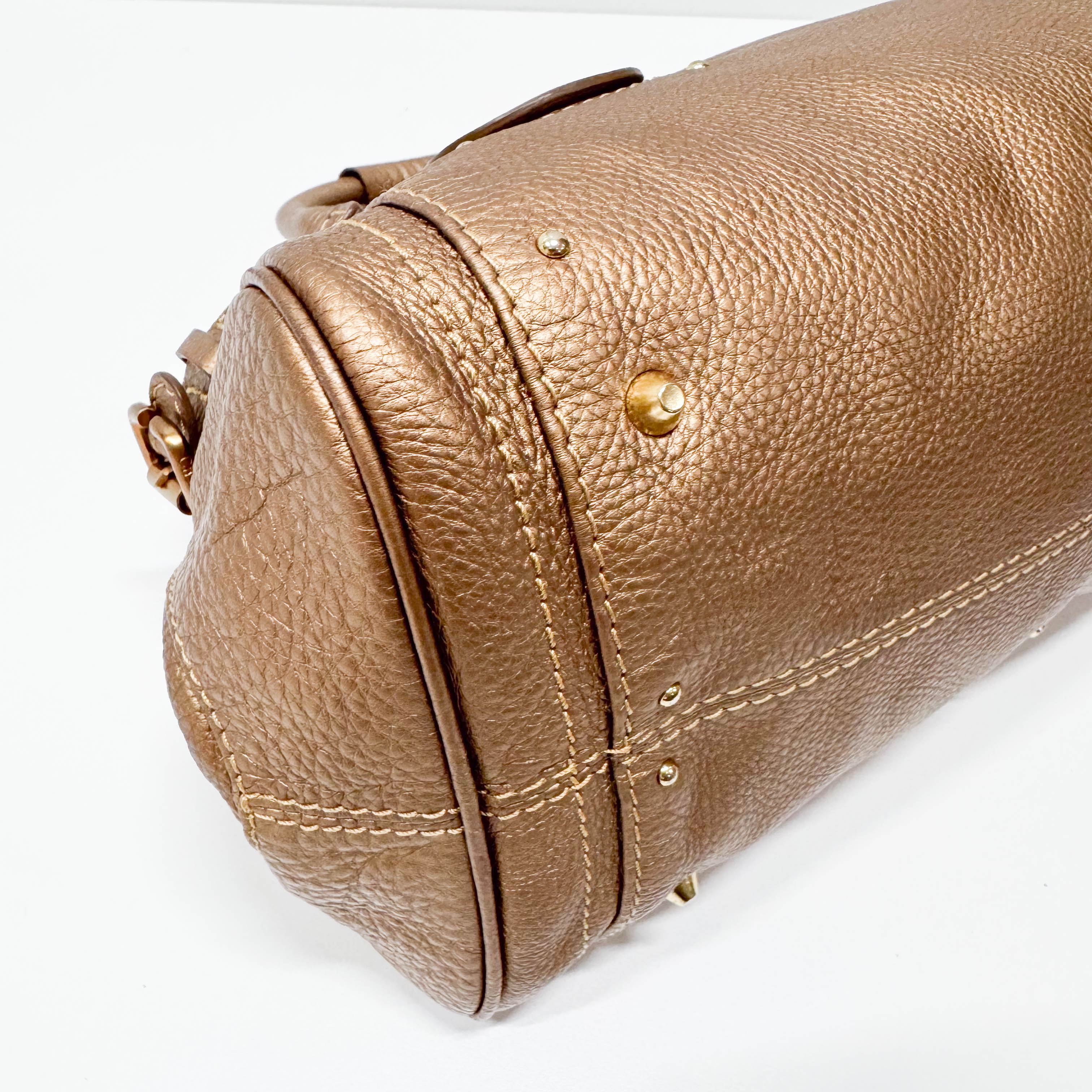 Paddington Bronze Calfskin Rhinestone Accessories Leather Shoulder Bag