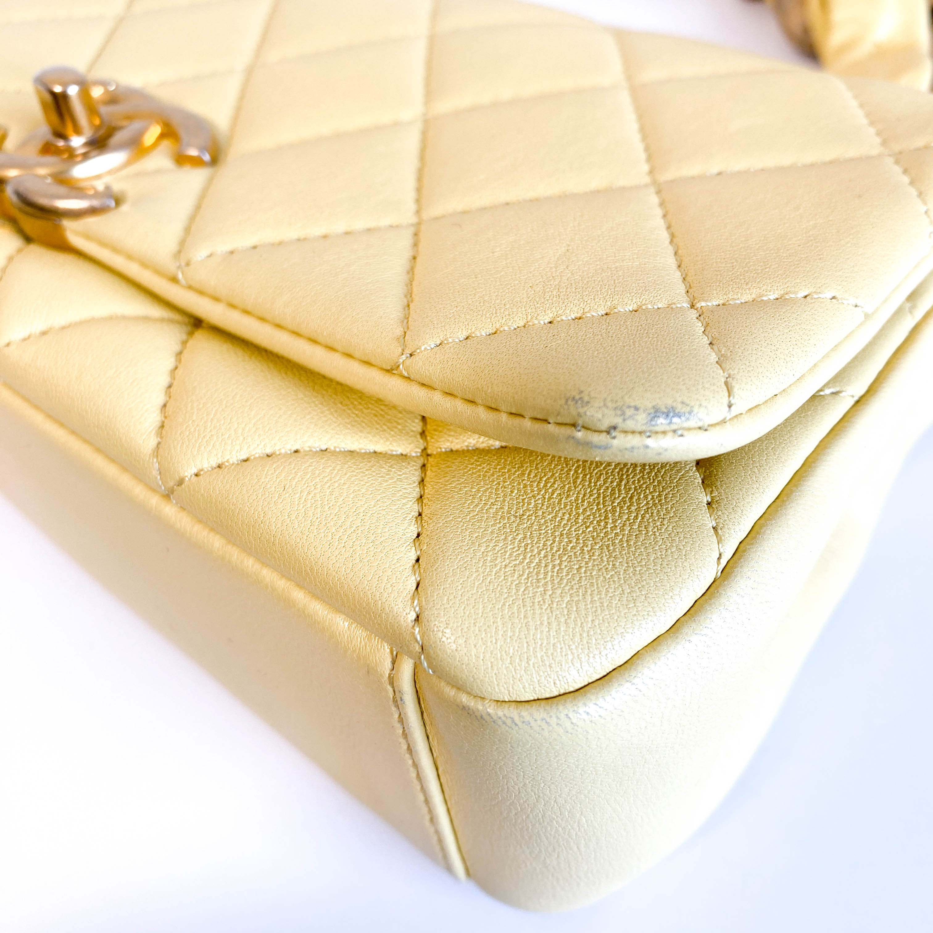 Yello Quilted Lamb Leather Chain Top Handle Crossbody Bag