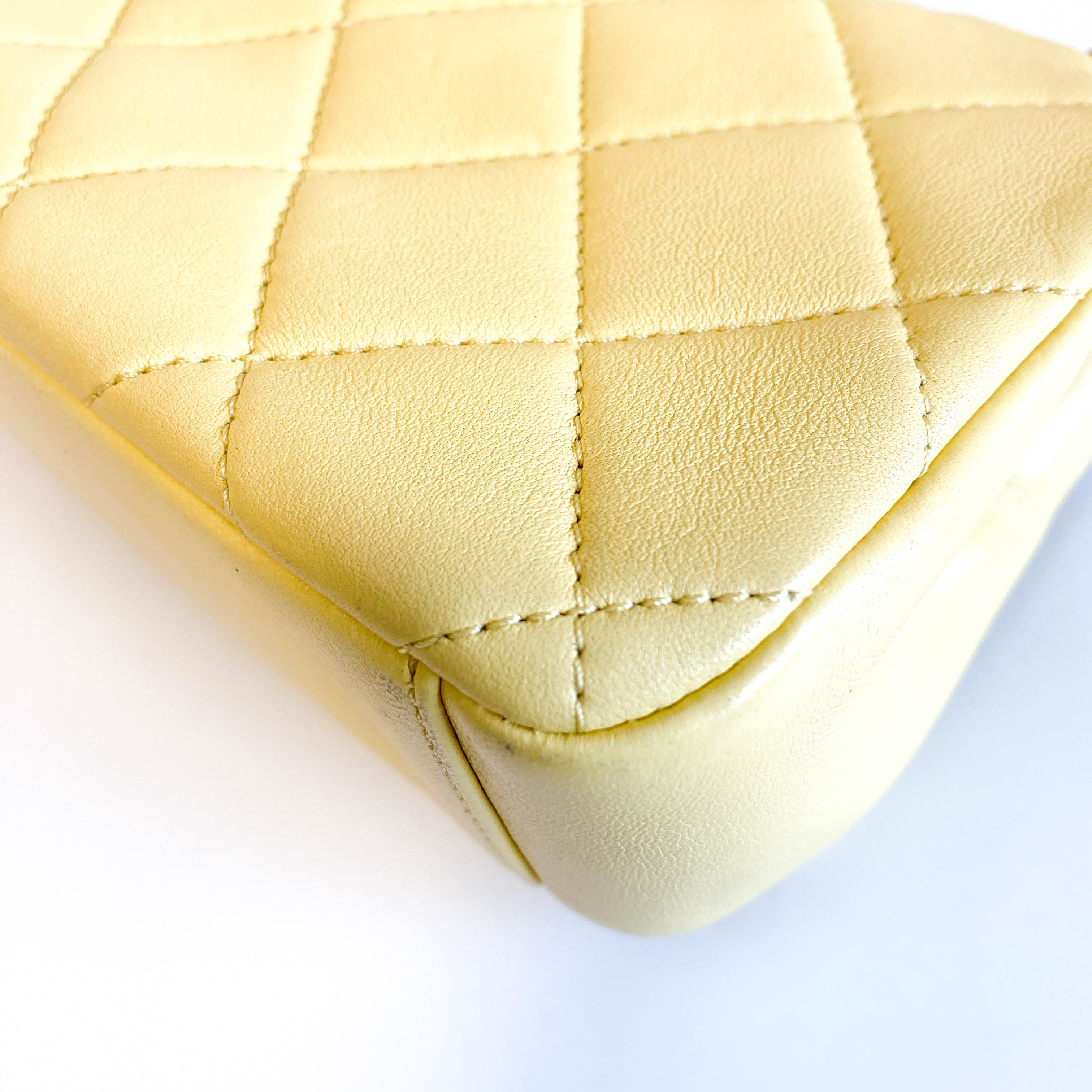 Yello Quilted Lamb Leather Chain Top Handle Crossbody Bag