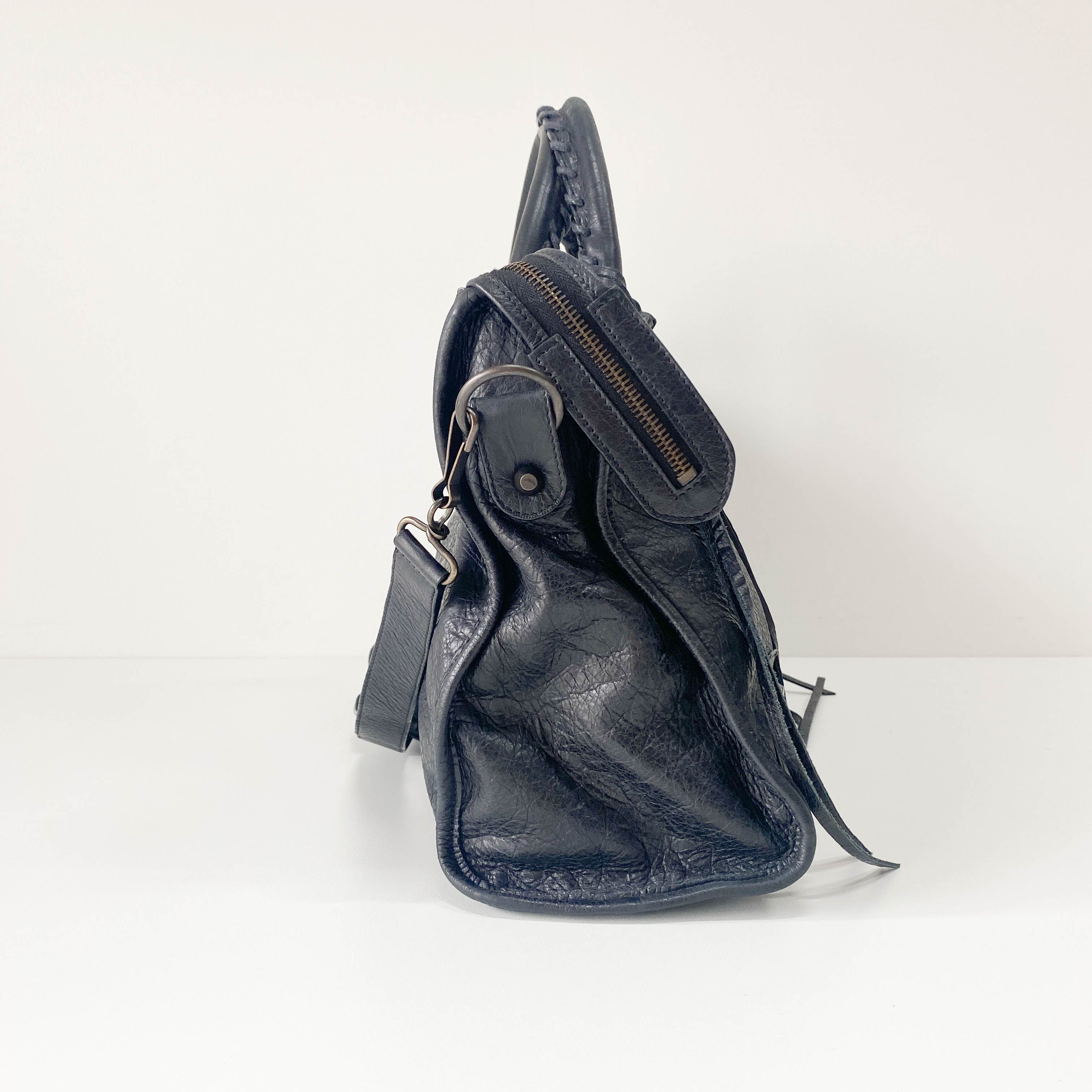 The City Black Leather Two Way Bag