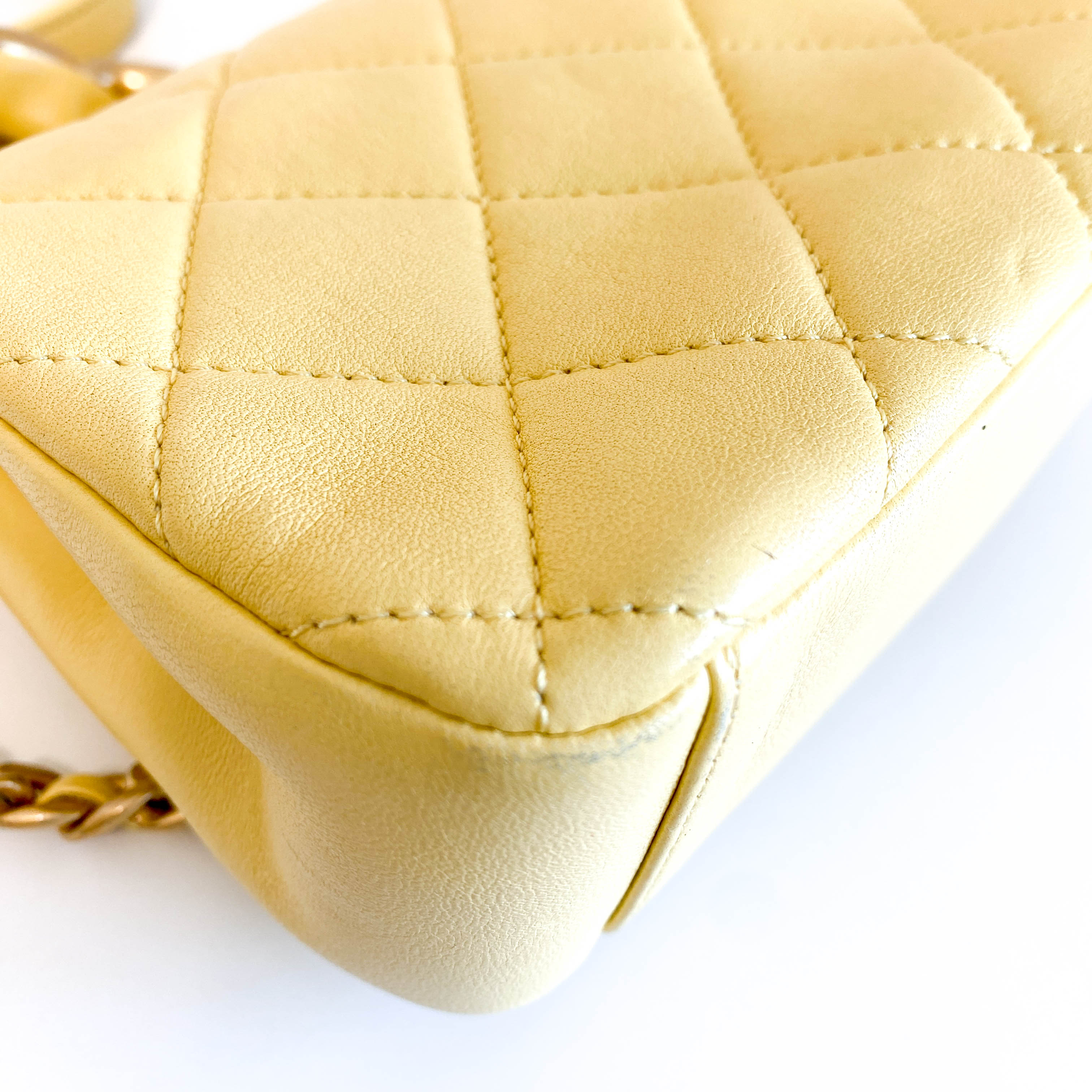 Yello Quilted Lamb Leather Chain Top Handle Crossbody Bag