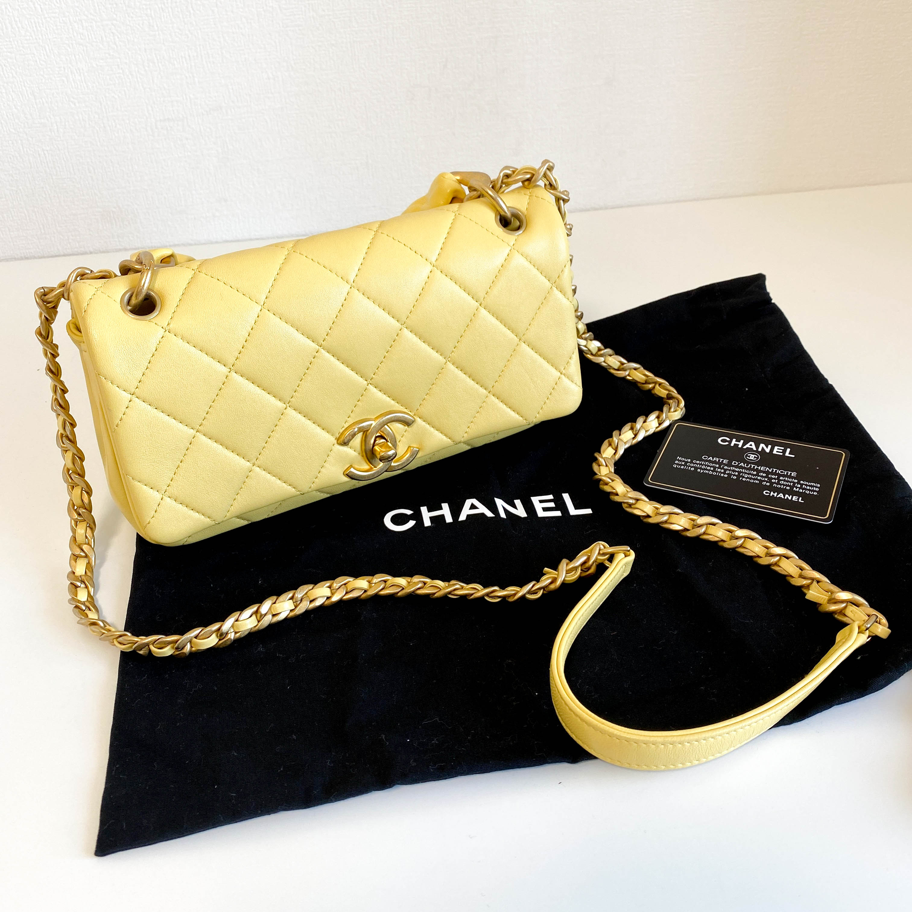 Yello Quilted Lamb Leather Chain Top Handle Crossbody Bag