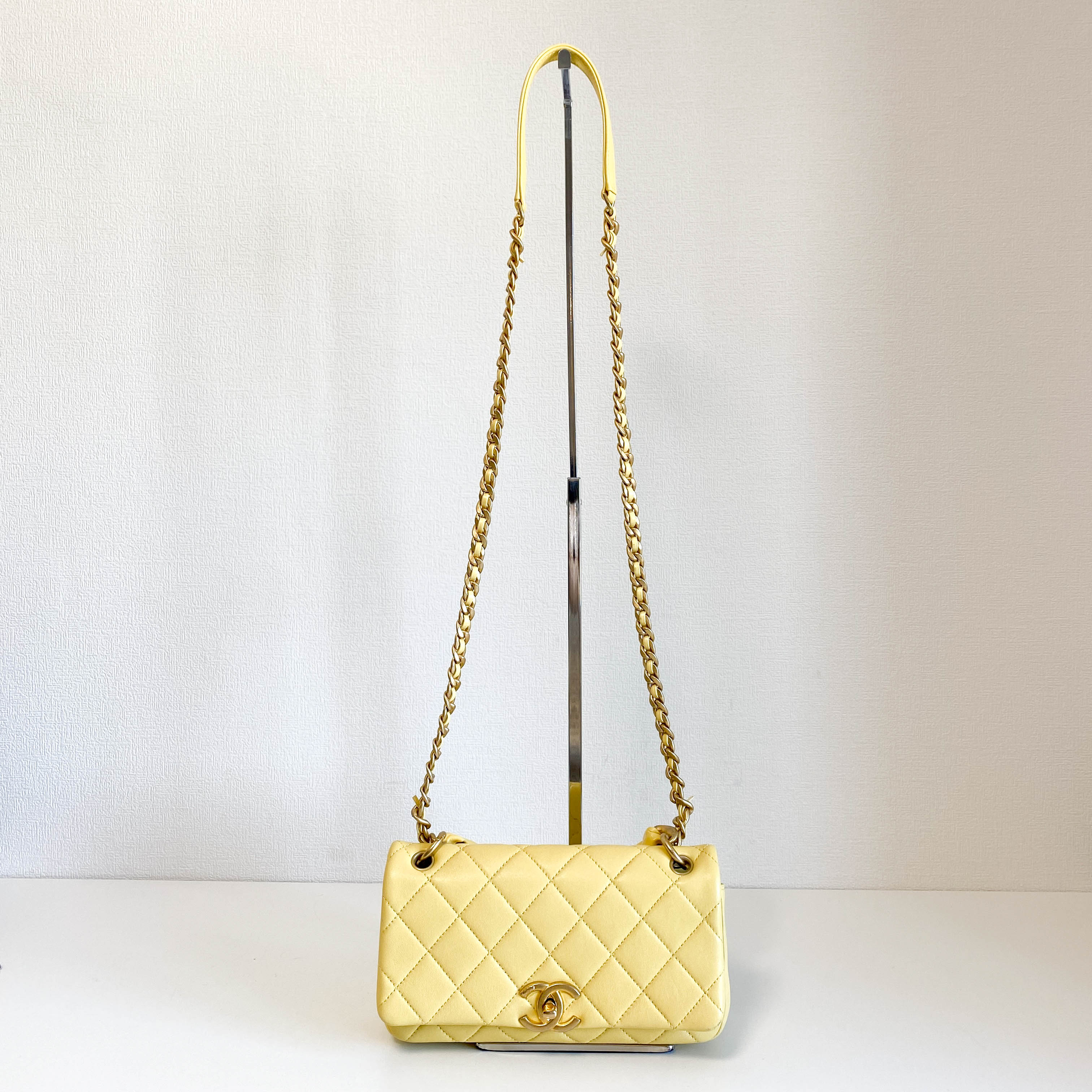 Yello Quilted Lamb Leather Chain Top Handle Crossbody Bag