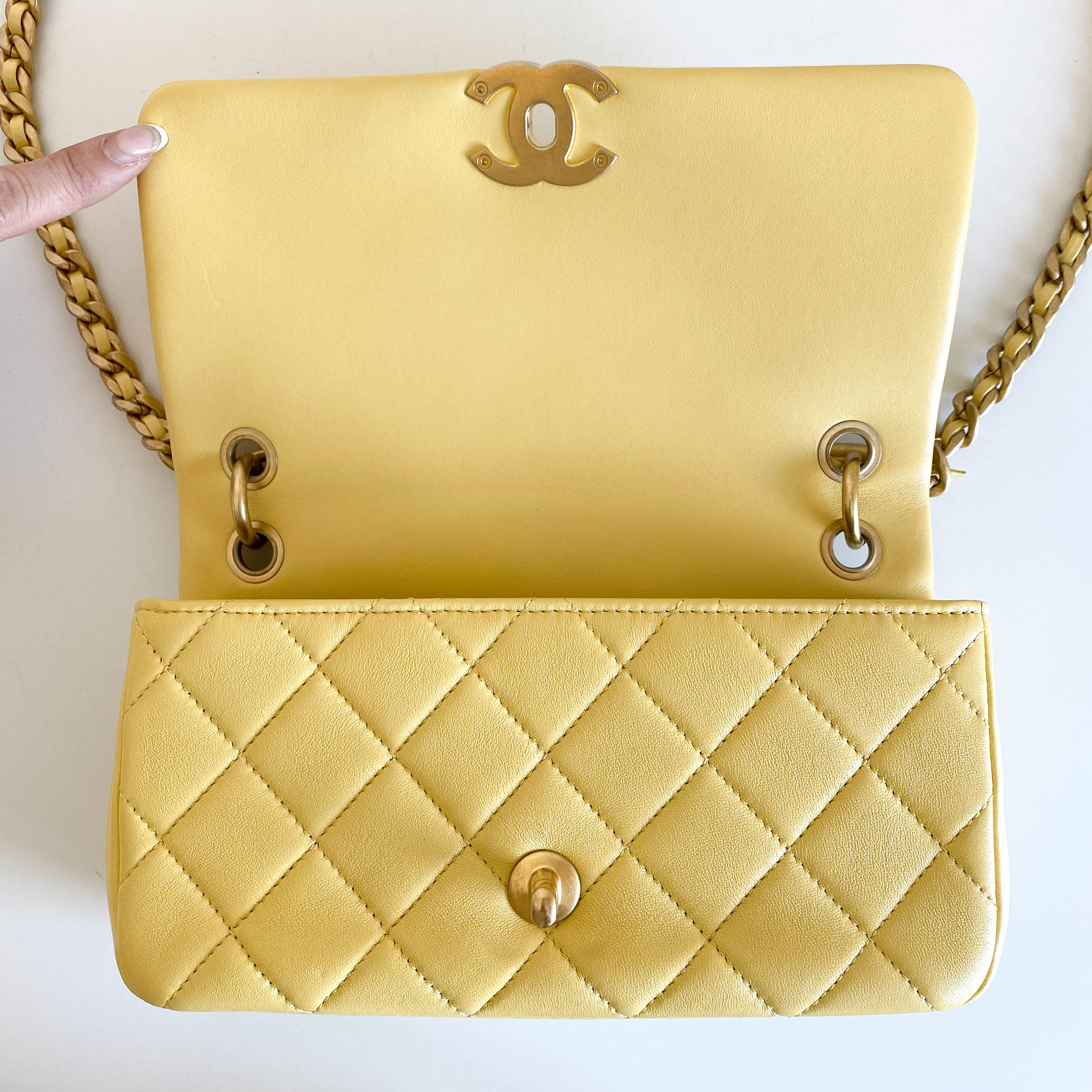 Yello Quilted Lamb Leather Chain Top Handle Crossbody Bag
