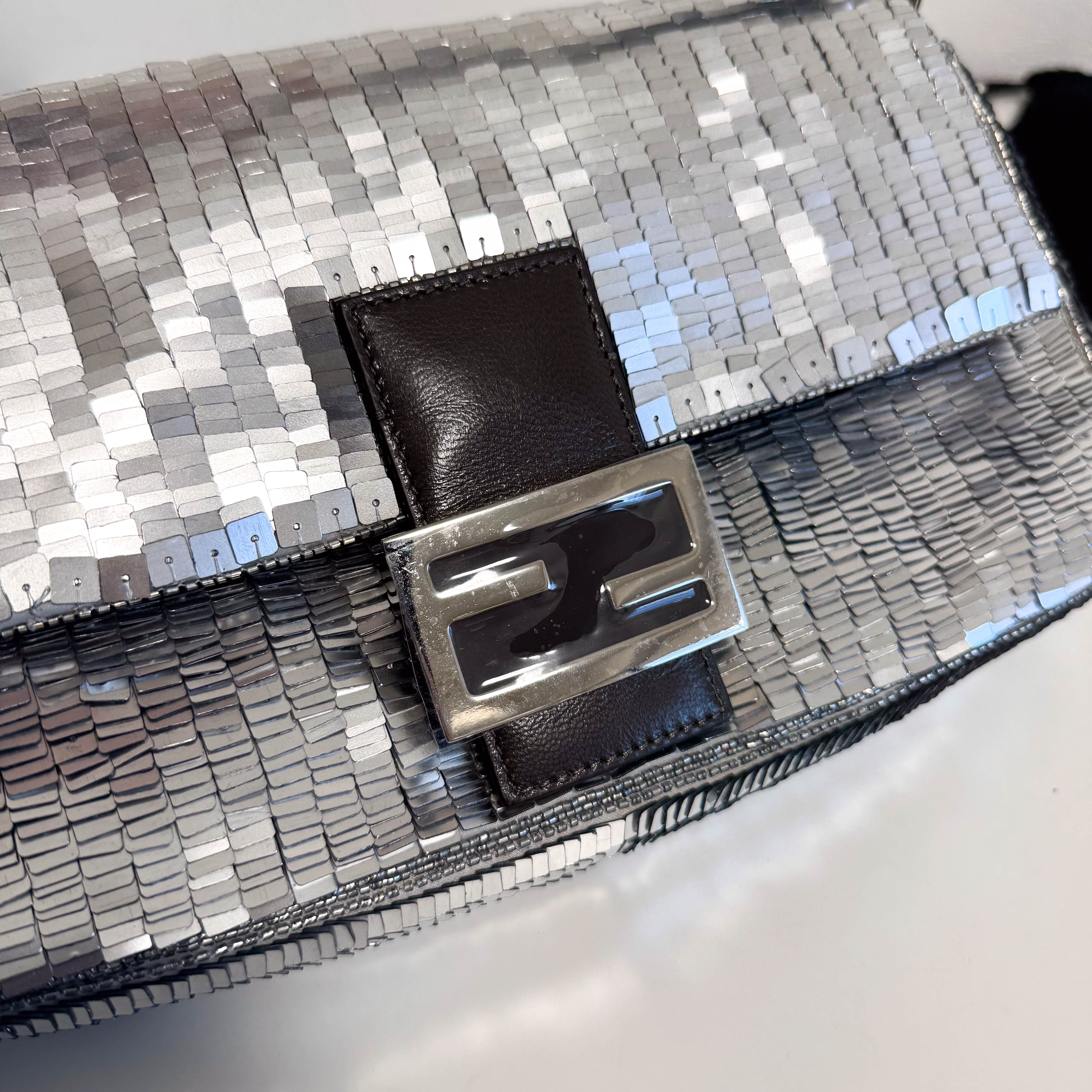 Baguette Silver Sequin Shoulder Bag