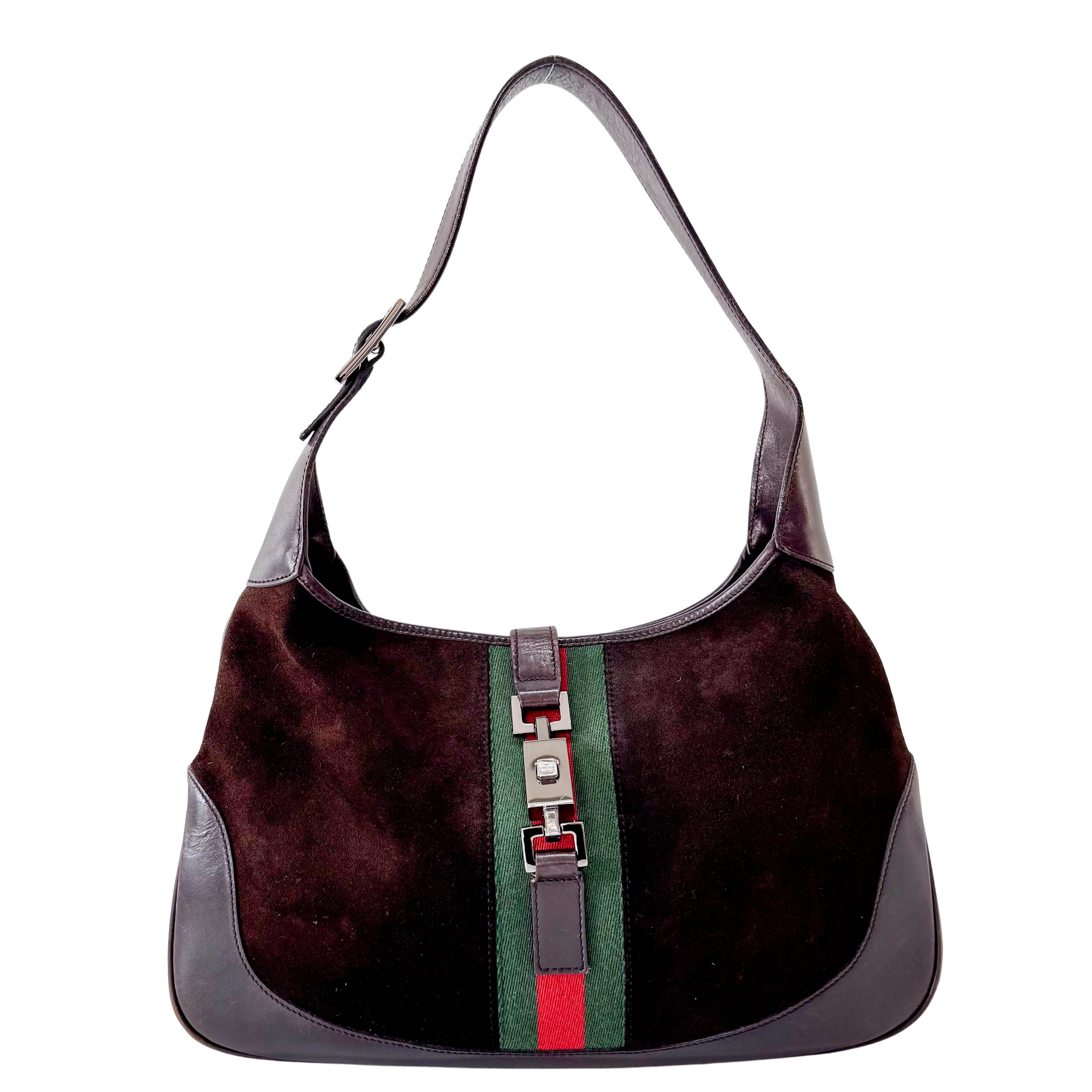 Jackie Ophidia Sherry Line Brown Suede Shoulder Bag