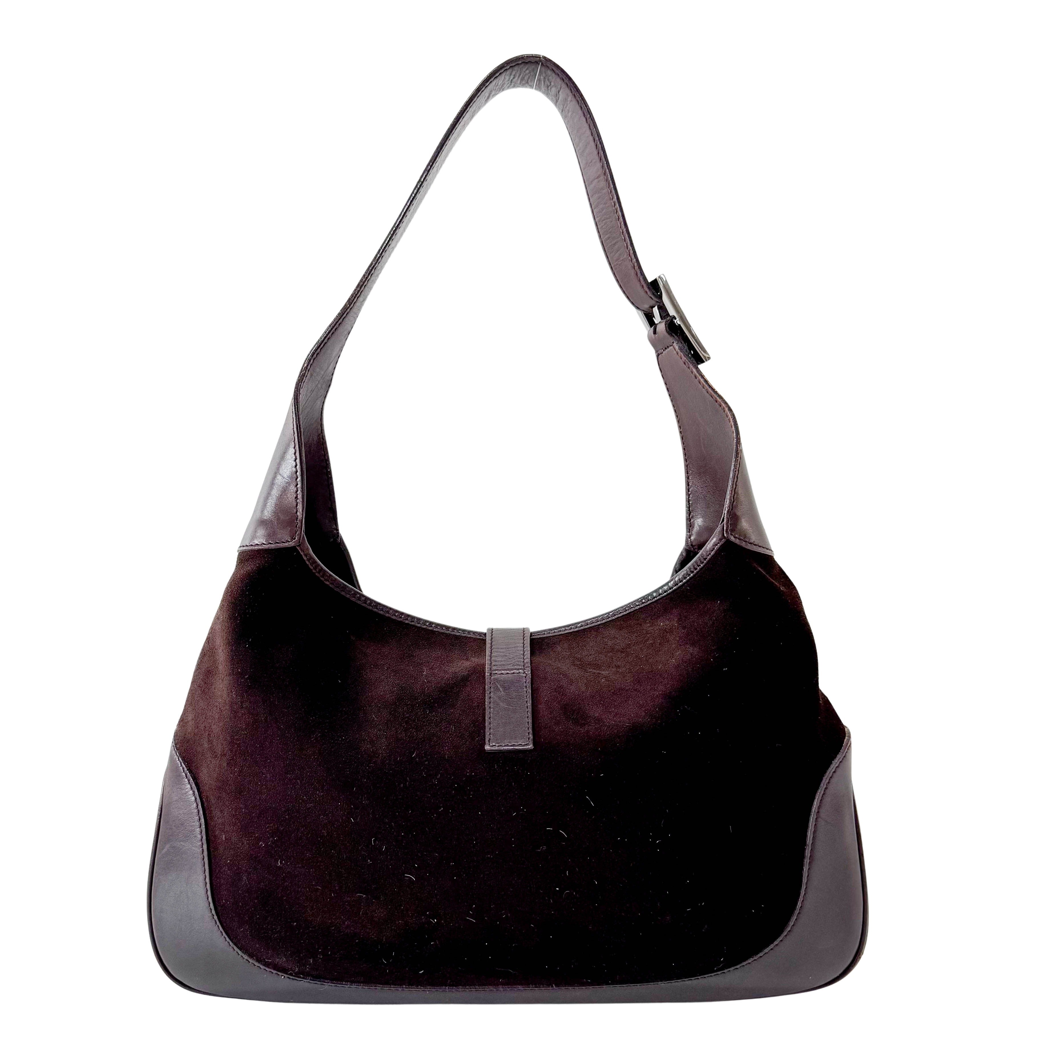 Jackie Ophidia Sherry Line Brown Suede Shoulder Bag