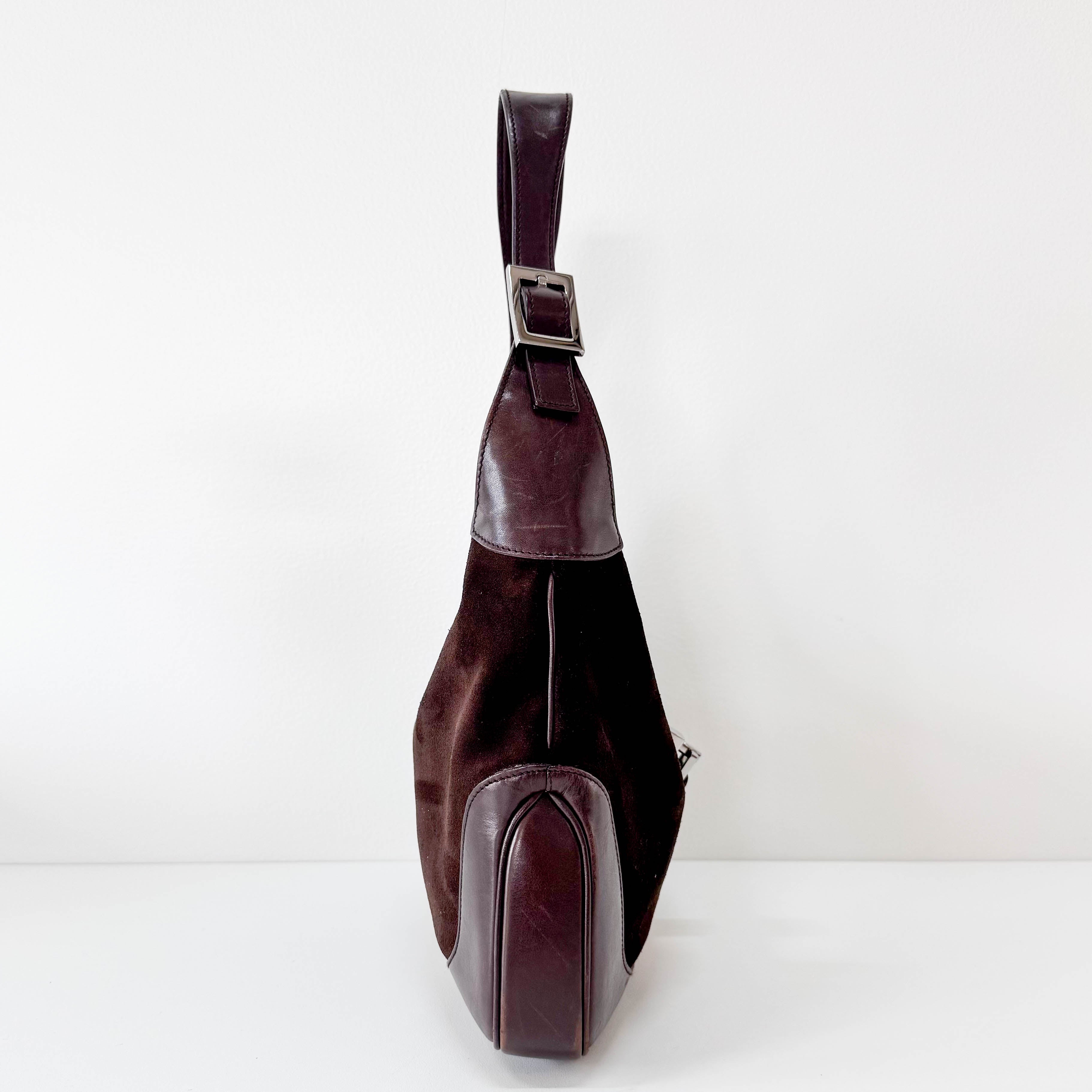 Jackie Ophidia Sherry Line Brown Suede Shoulder Bag